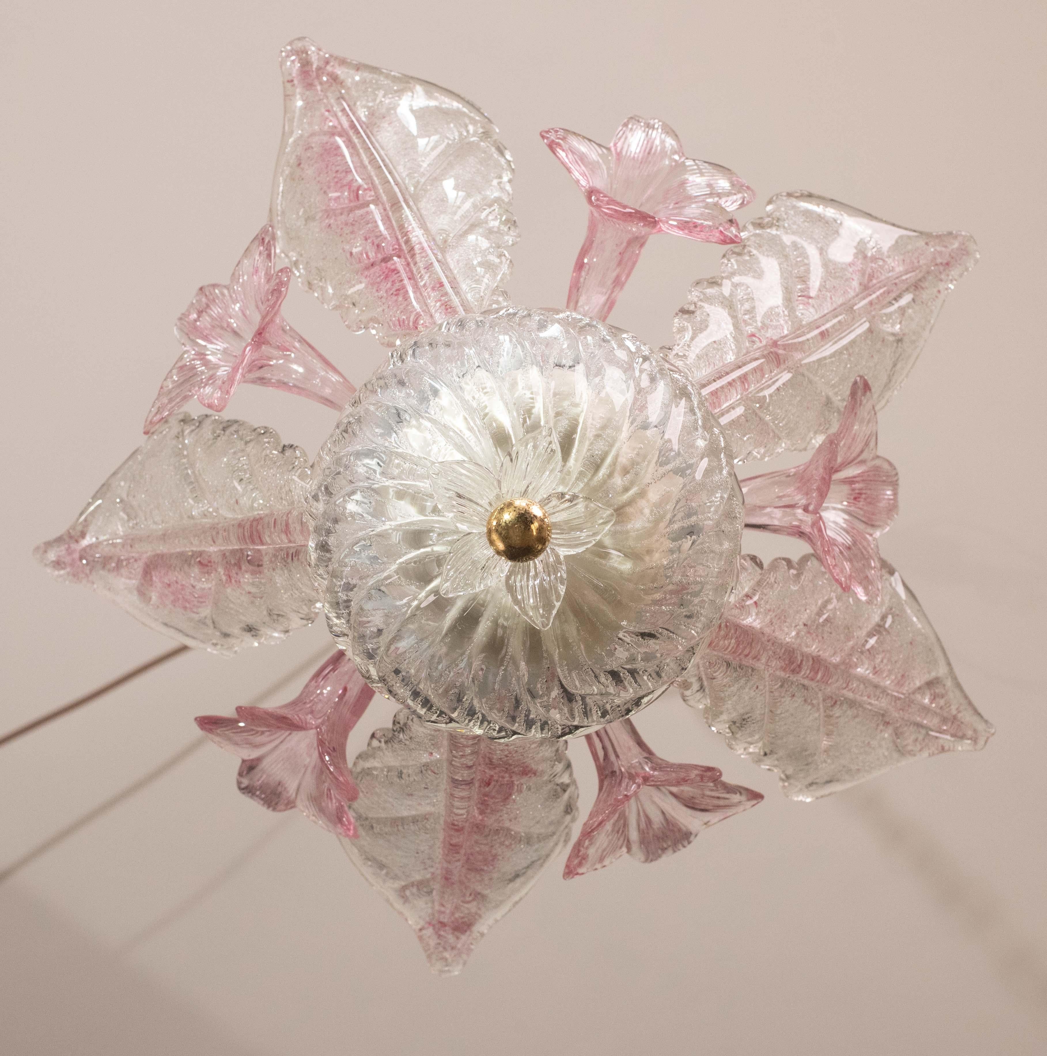 Charming Vintage Pink Flowers Murano Chandelier, 1970 For Sale 5
