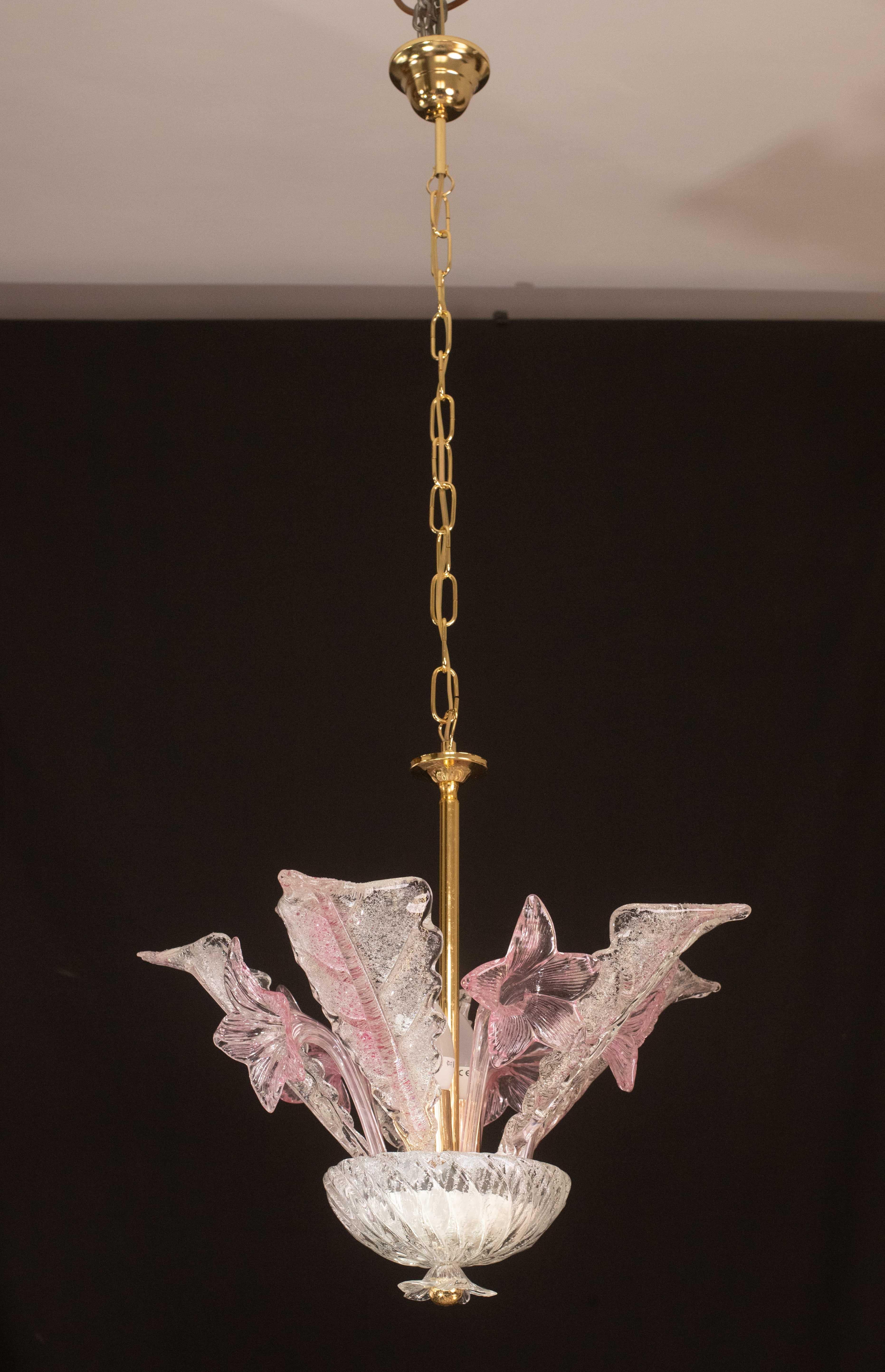 Charming Vintage Pink Flowers Murano Chandelier, 1970 For Sale 6