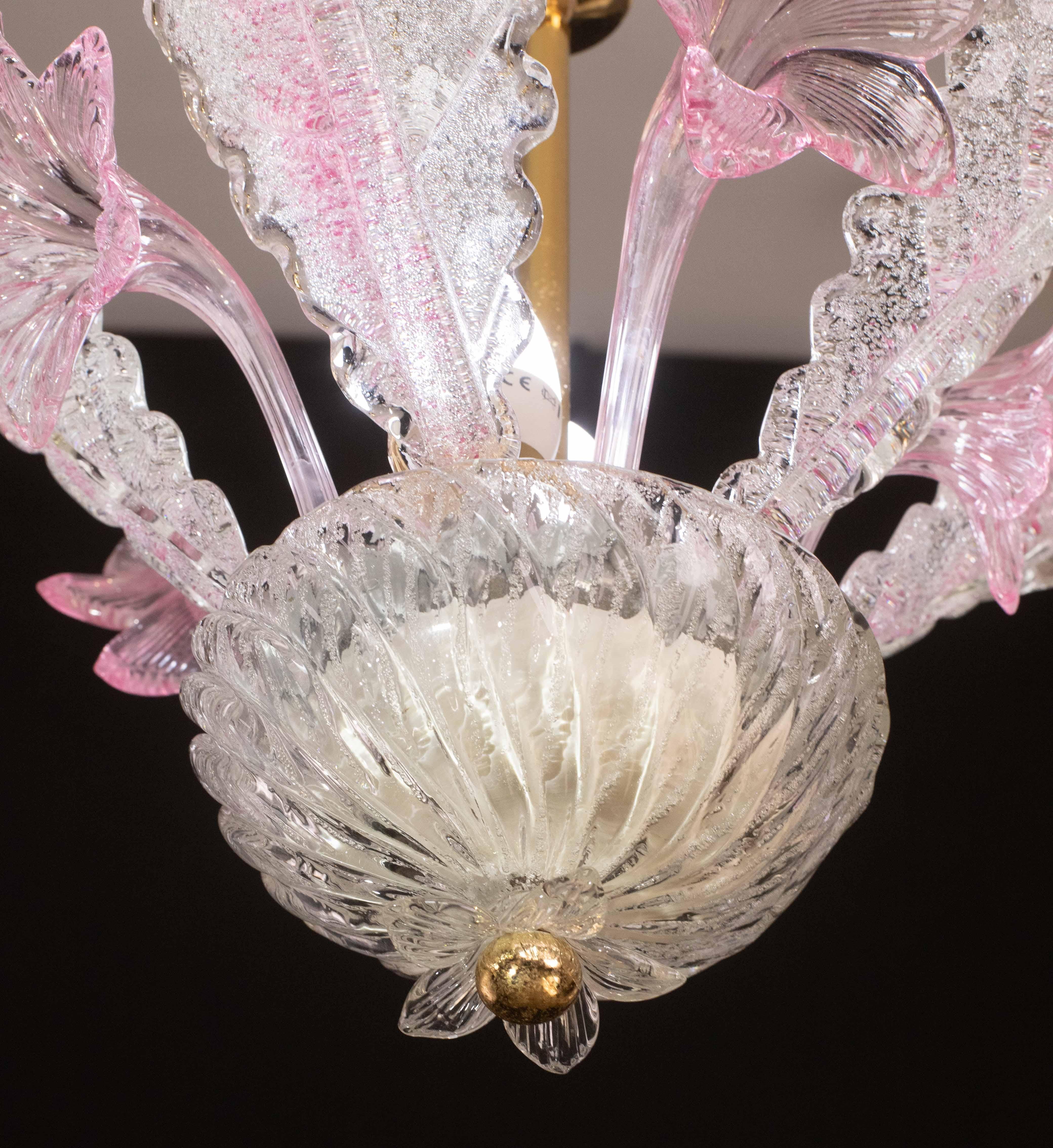 Murano Glass Charming Vintage Pink Flowers Murano Chandelier, 1970 For Sale