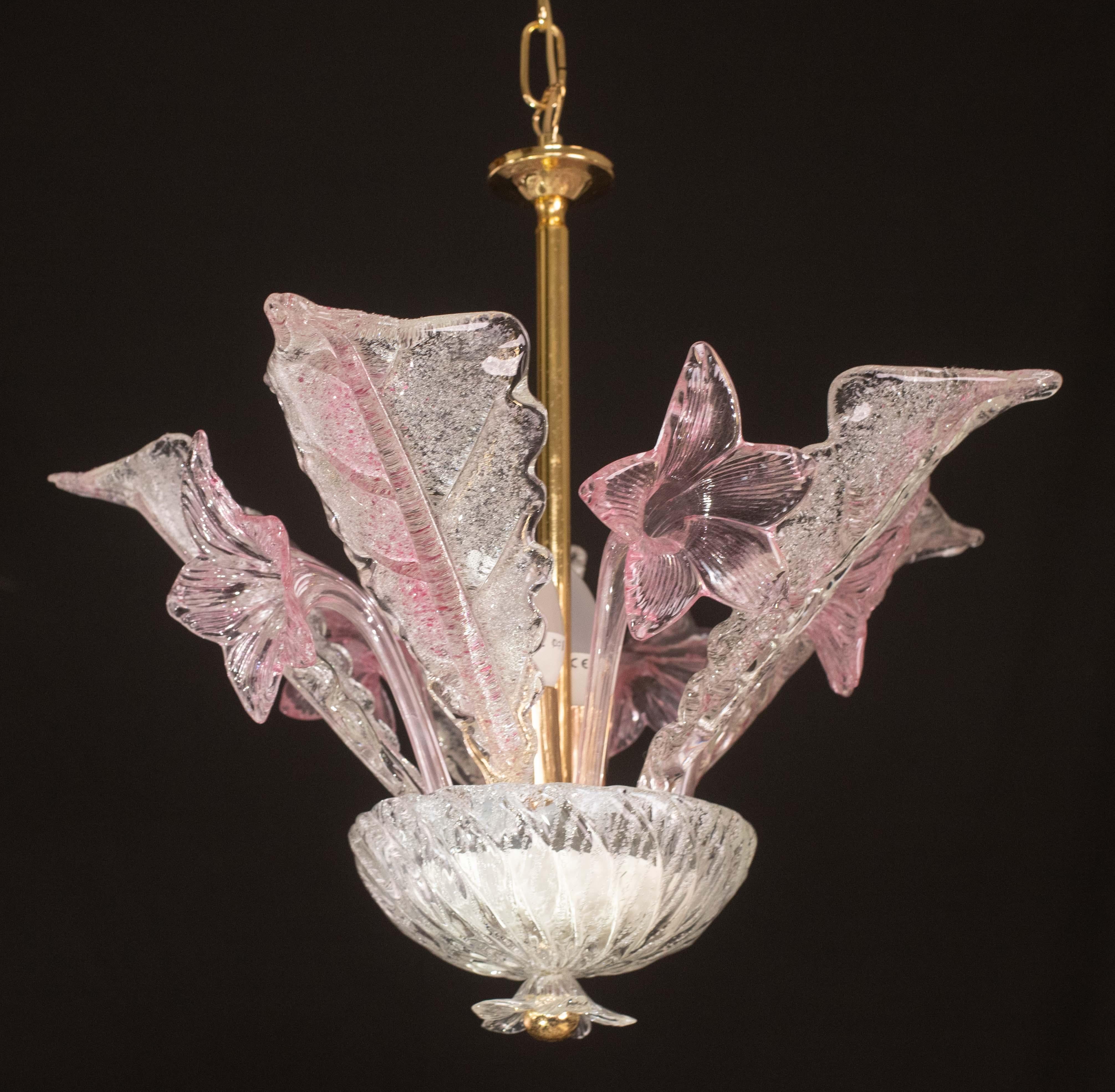 Charming Vintage Pink Flowers Murano Chandelier, 1970 For Sale 1