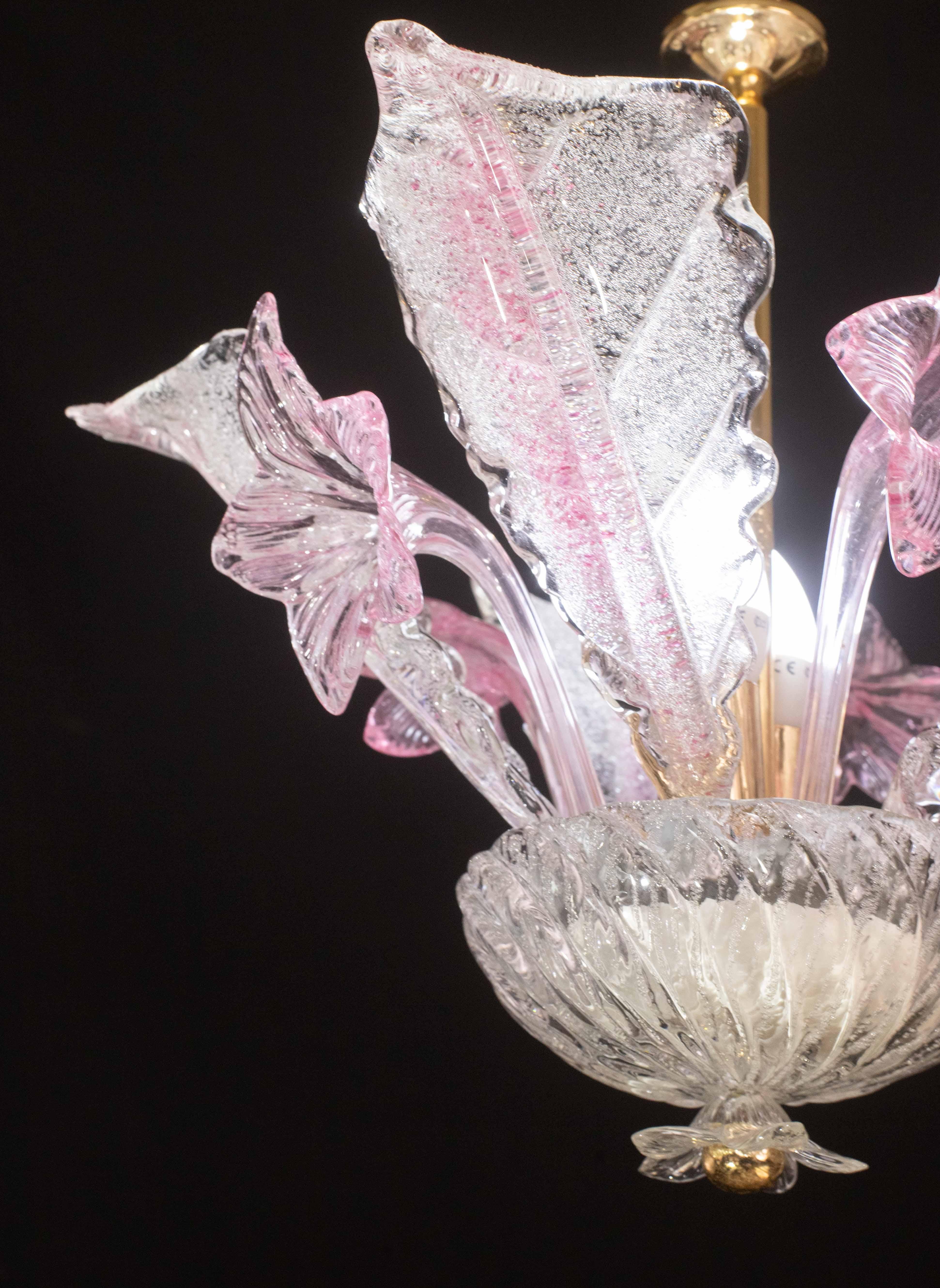 Charming Vintage Pink Flowers Murano Chandelier, 1970 For Sale 2