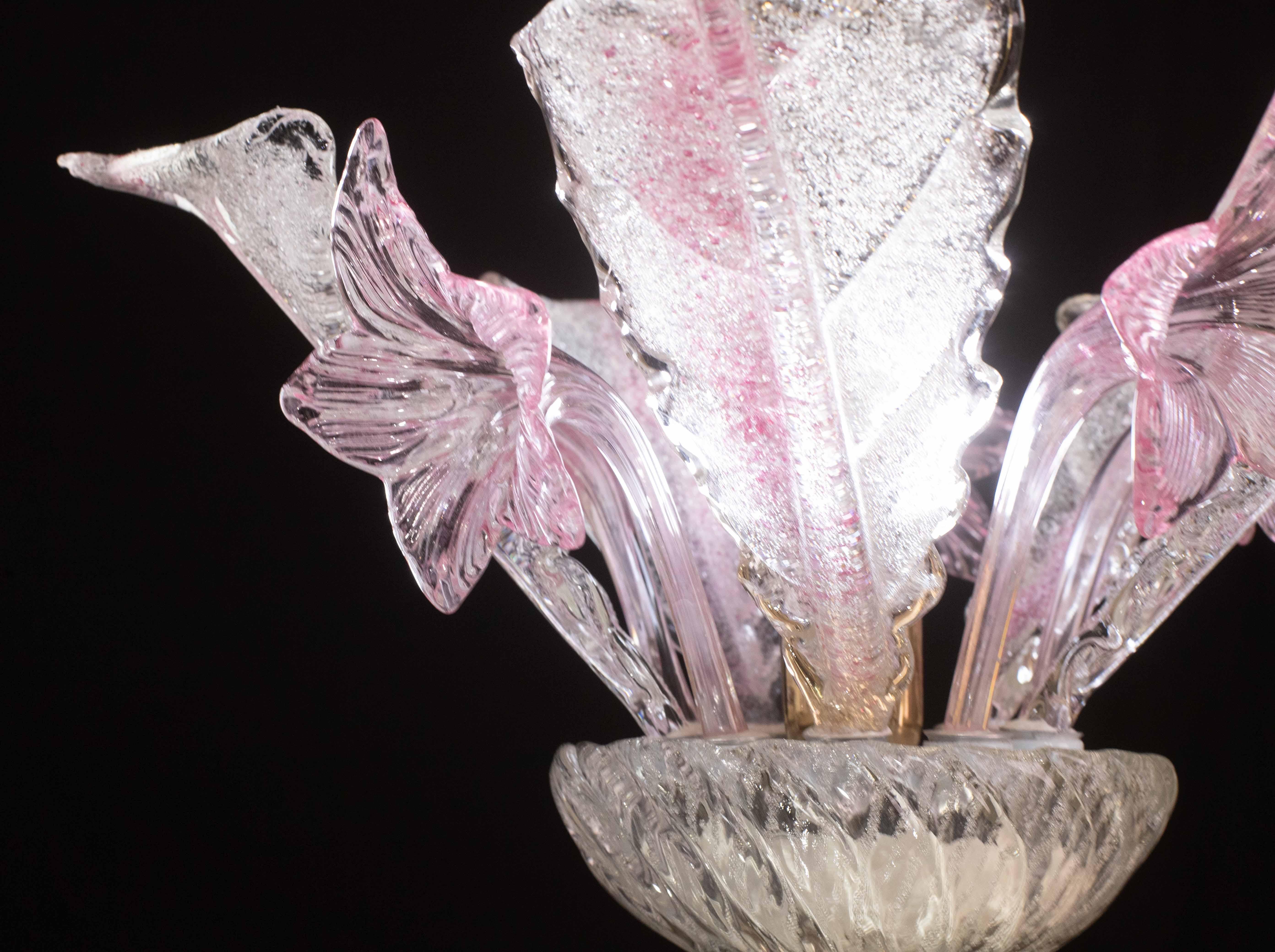 Charming Vintage Pink Flowers Murano Chandelier, 1970 For Sale 3