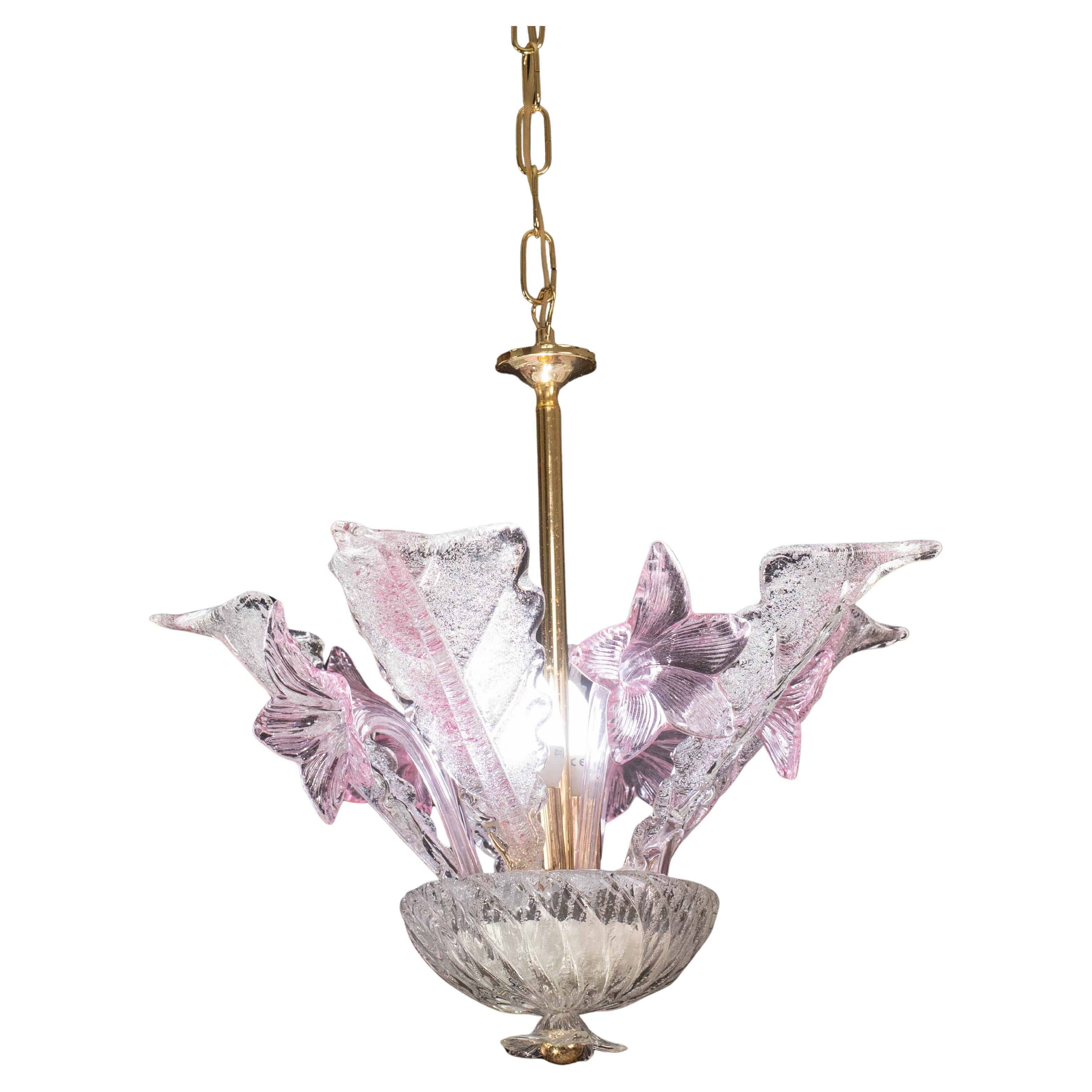 Charming Vintage Pink Flowers Murano Chandelier, 1970