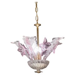 Charming Vintage Pink Flowers Murano Chandelier, 1970