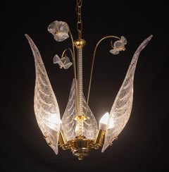 Charming Vintage Pink Leaves Murano Chandelier, 1970
