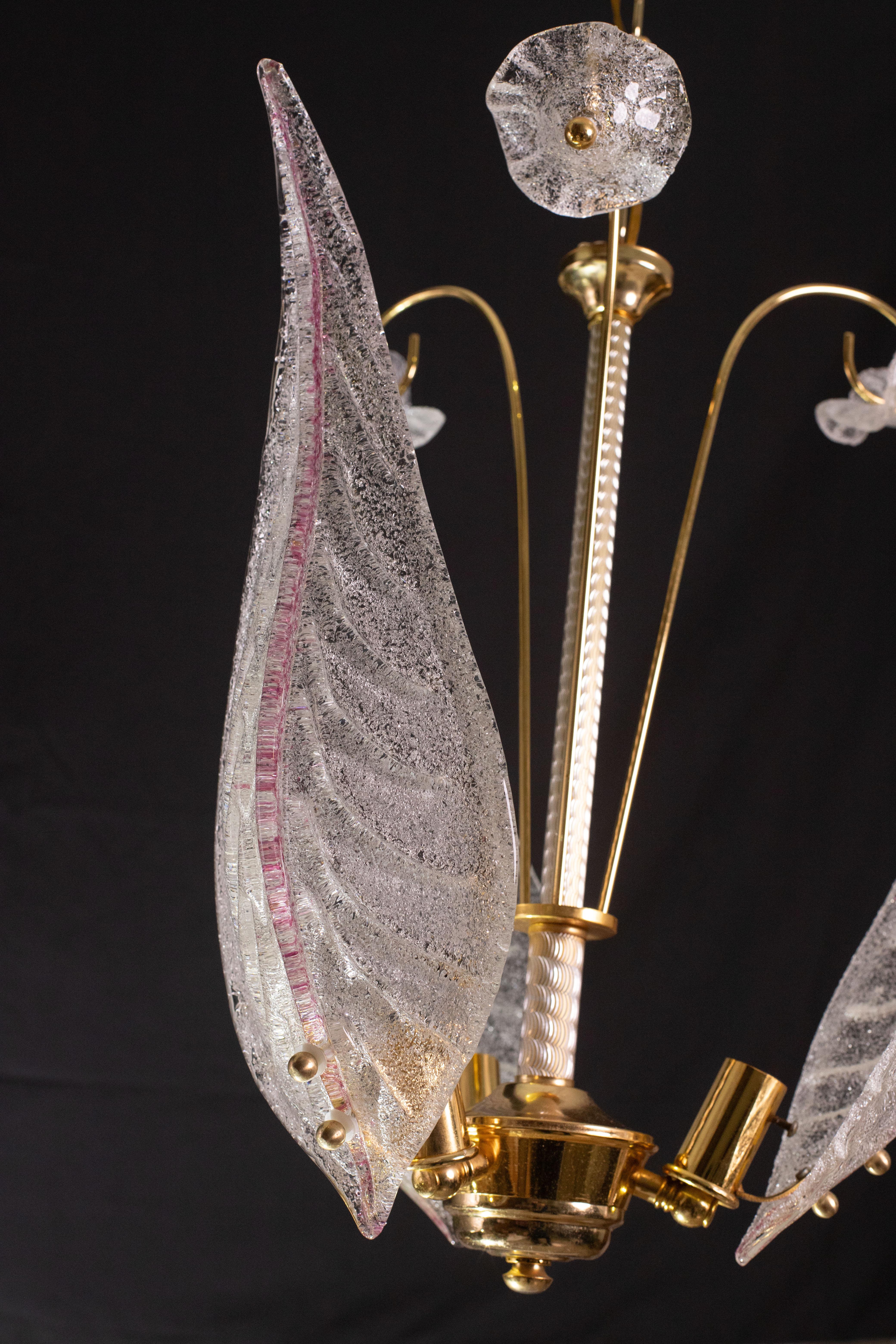Charming Vintage Pink Leaves Murano Chandelier, 1970 For Sale 1
