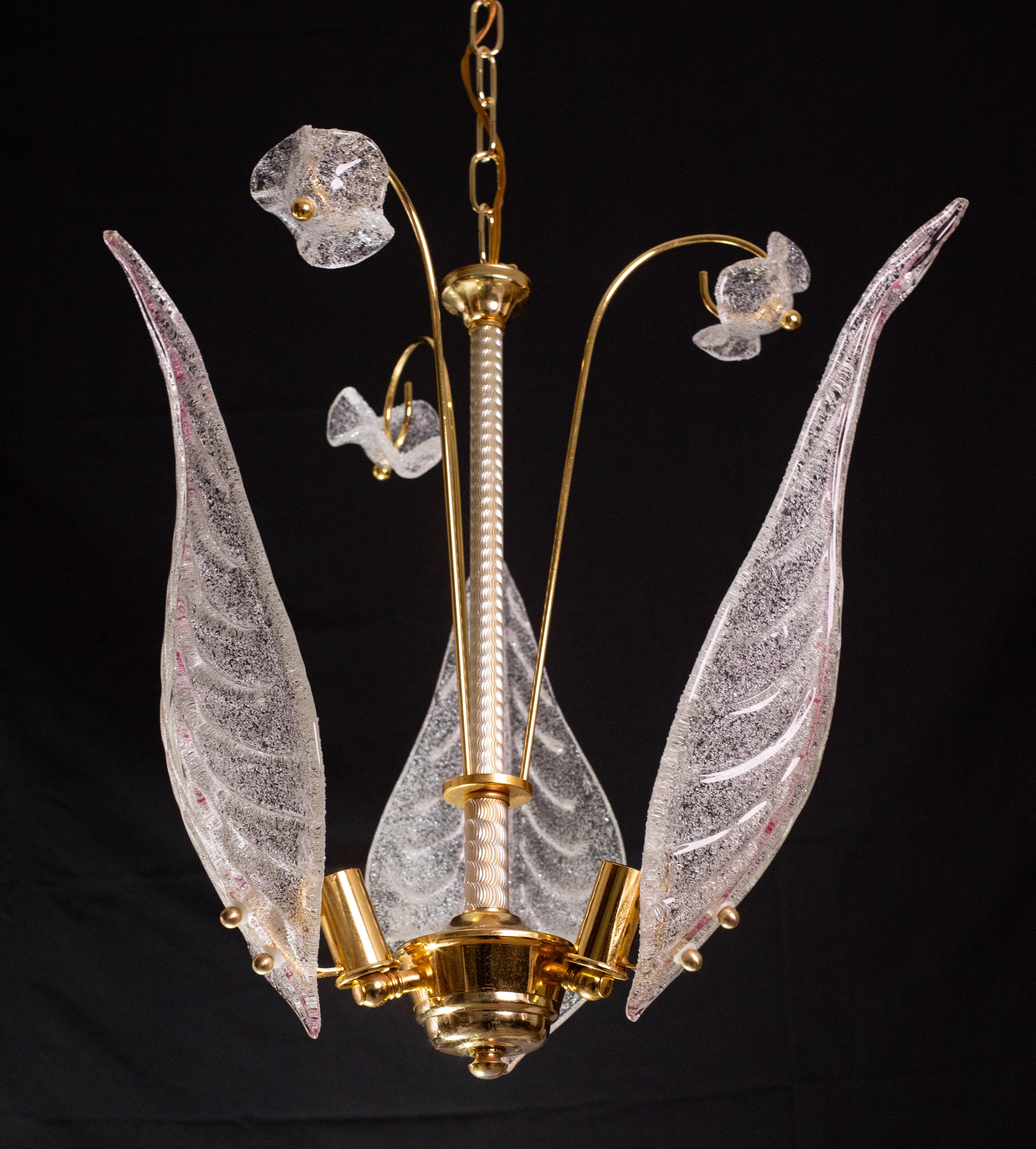 Charming Vintage Pink Leaves Murano Chandelier, 1970 For Sale 4