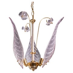 Charming Vintage Pink Leaves Murano Chandelier, 1970