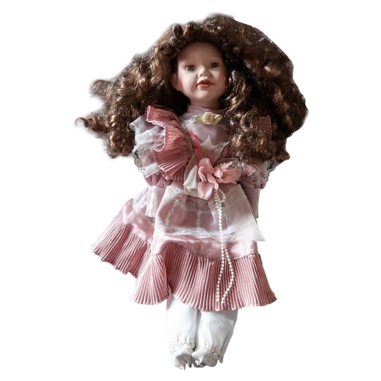 porcelain doll in pink dress Jmisa 14" with Bear Vintage Porcelain Doll in Pink