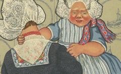 Charming Vintage Print – Women & Children of Volendam in Traditional Dress, 1932