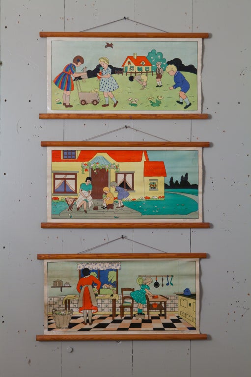 Unusual, charming Belgian school wall charts, circa 1920s. Listed as each.

All may not still be available.

We have many vintage charts and maps in stock. They are priced by the each.