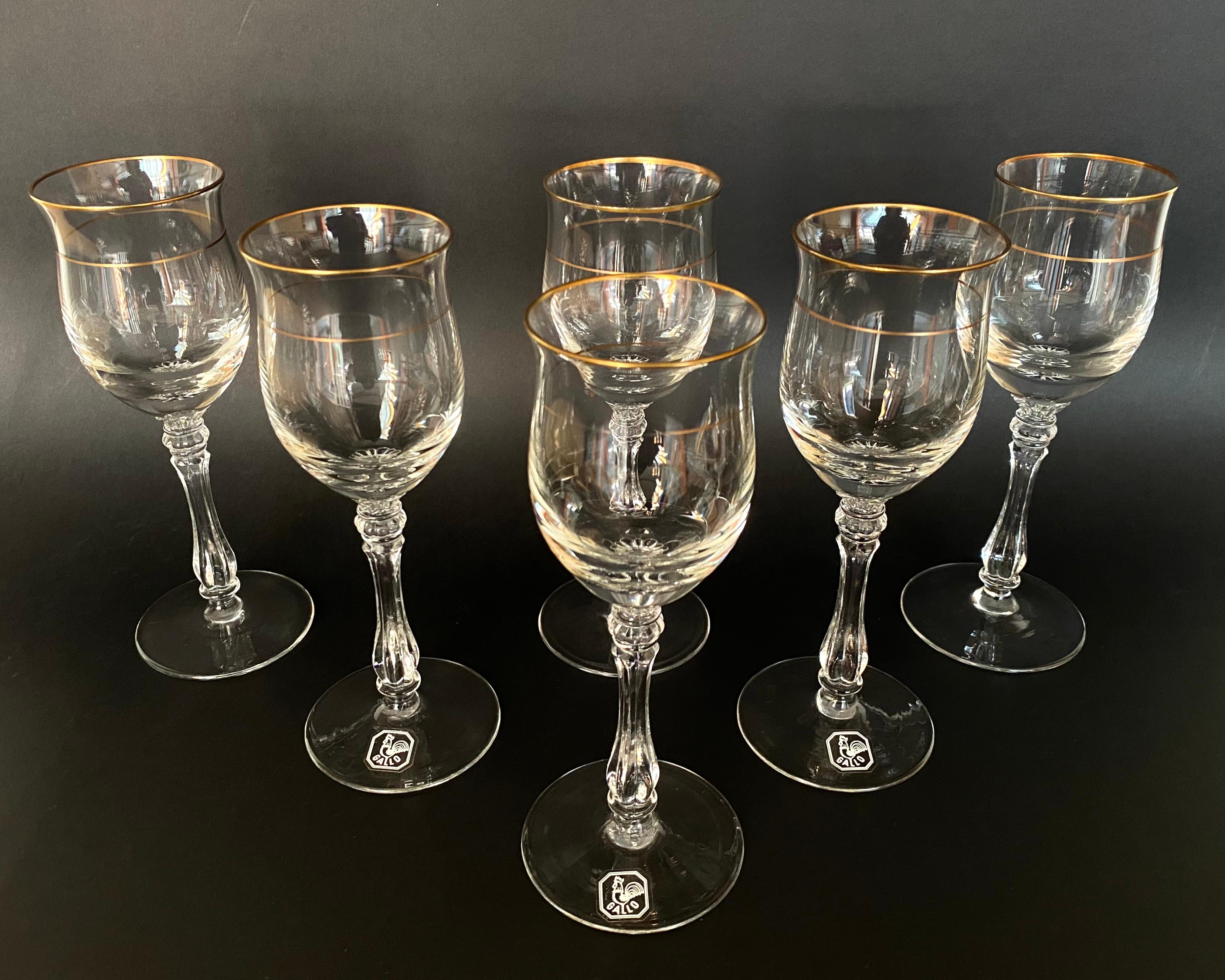 Late 20th Century Charming Vintage Set of 6 Crystal Cognac Glasses by Gallo, Germany, 1970s For Sale