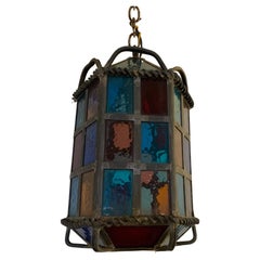 Charming Vintage Stained Glass Pendant Chandelier