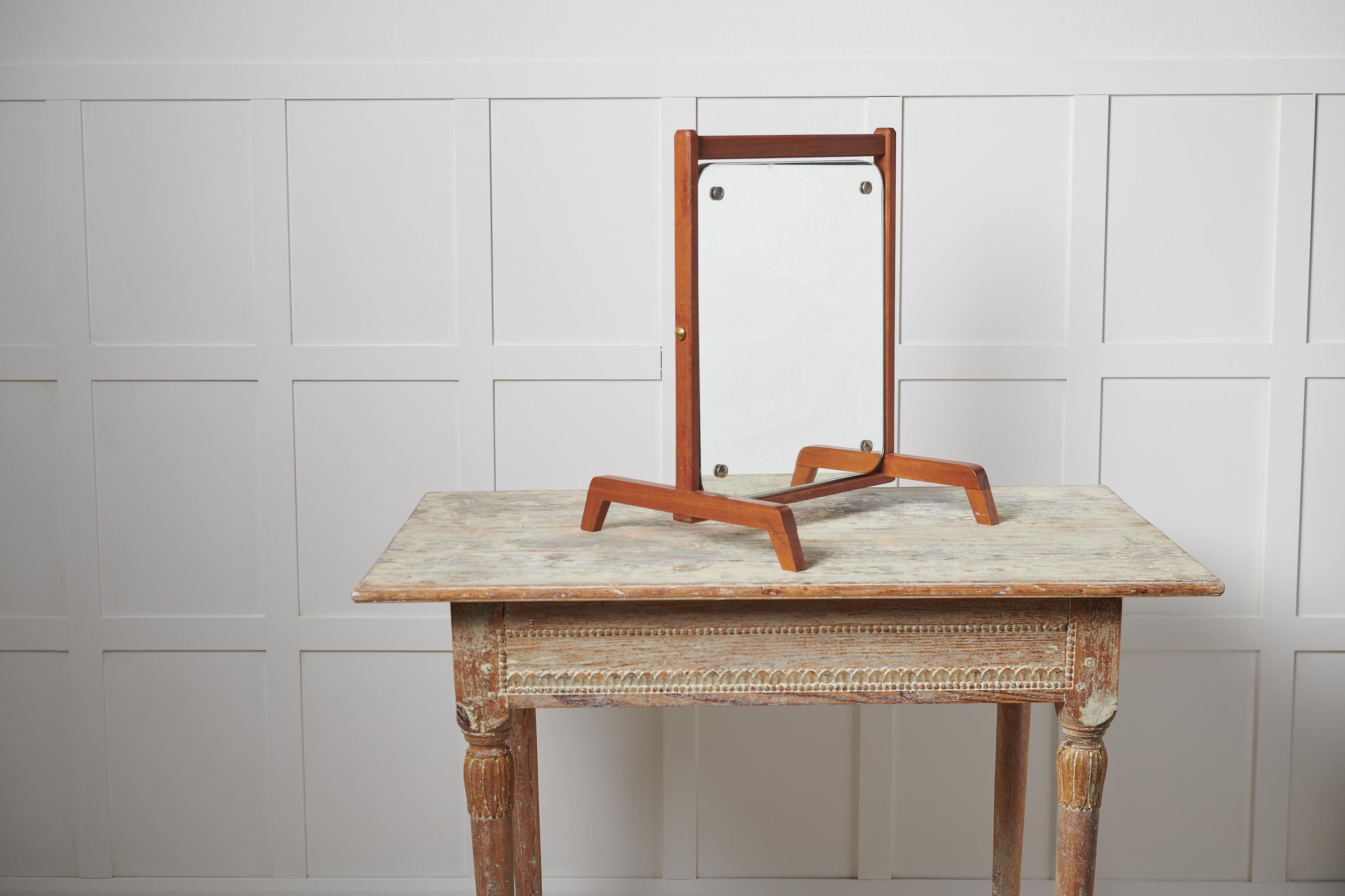 20th Century Charming Vintage Swedish 1960s Teak Table Mirror For Sale