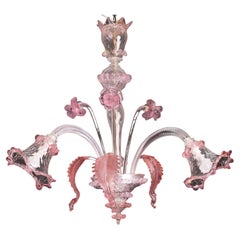 Charming Vintage Venetian Chandelier, Pink Murano Glass, 1950s