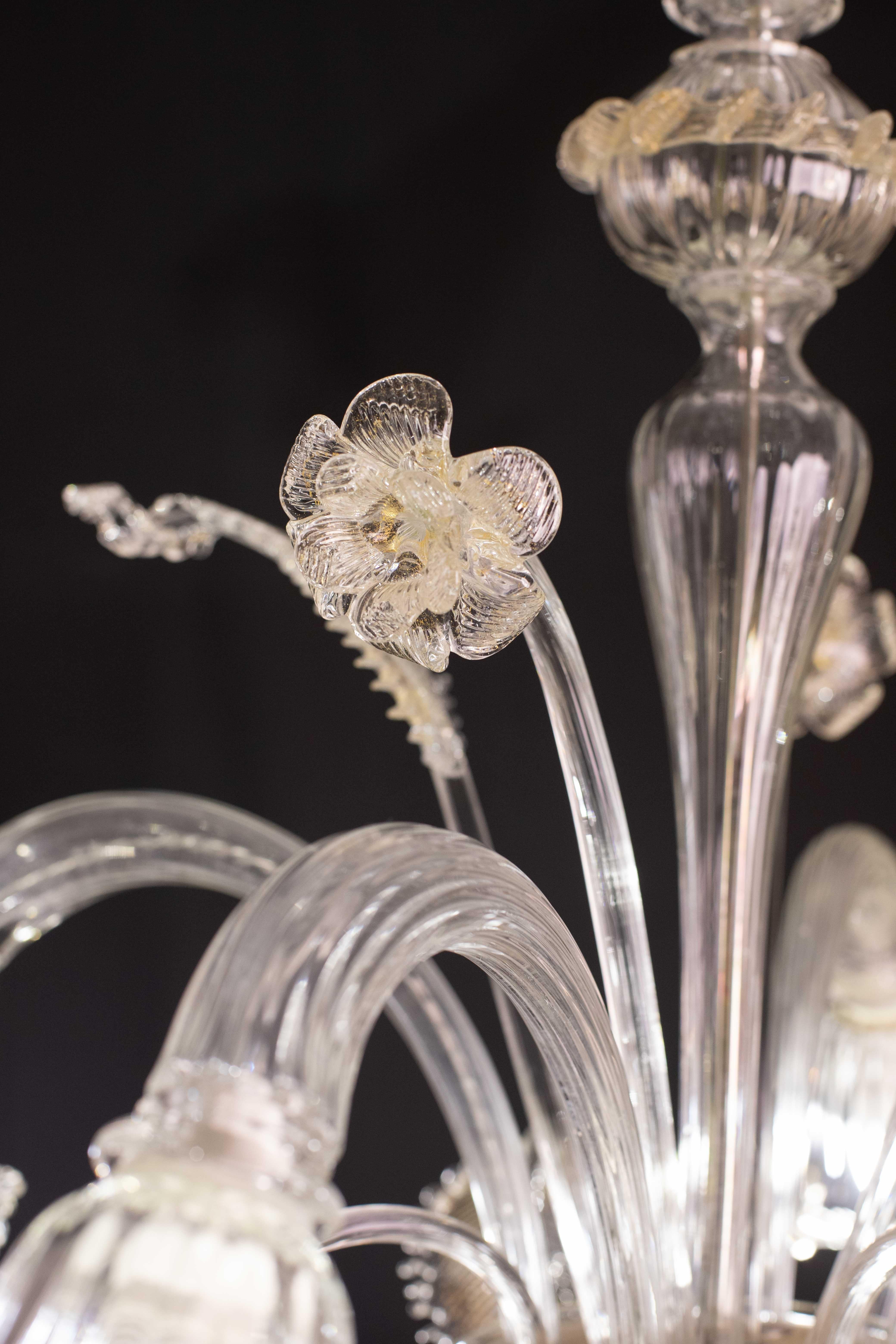 Charmant lustre vénitien vintage, verre de Murano transparent et doré, années 1970 en vente 4