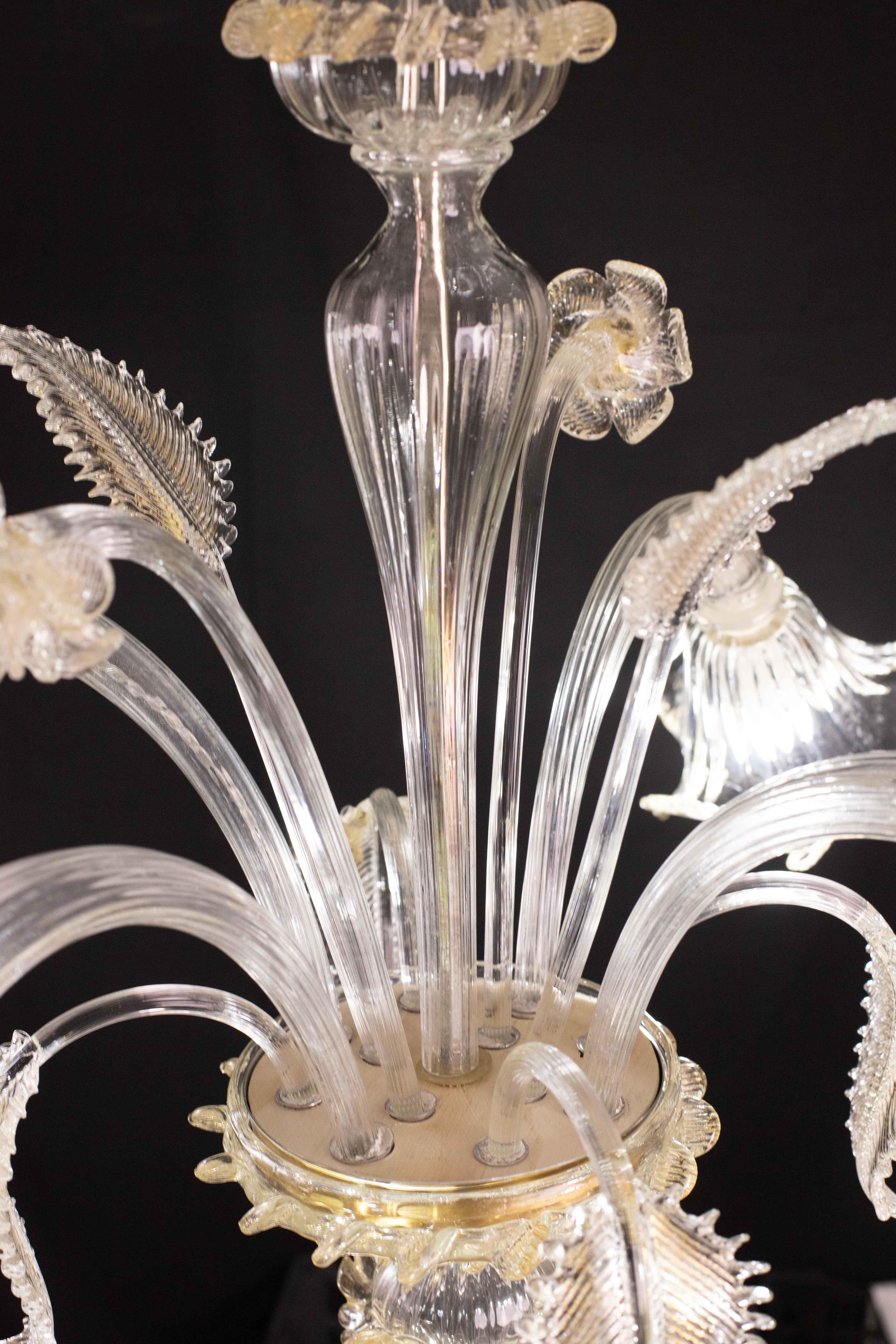 Charmant lustre vénitien vintage, verre de Murano transparent et doré, années 1970 en vente 5