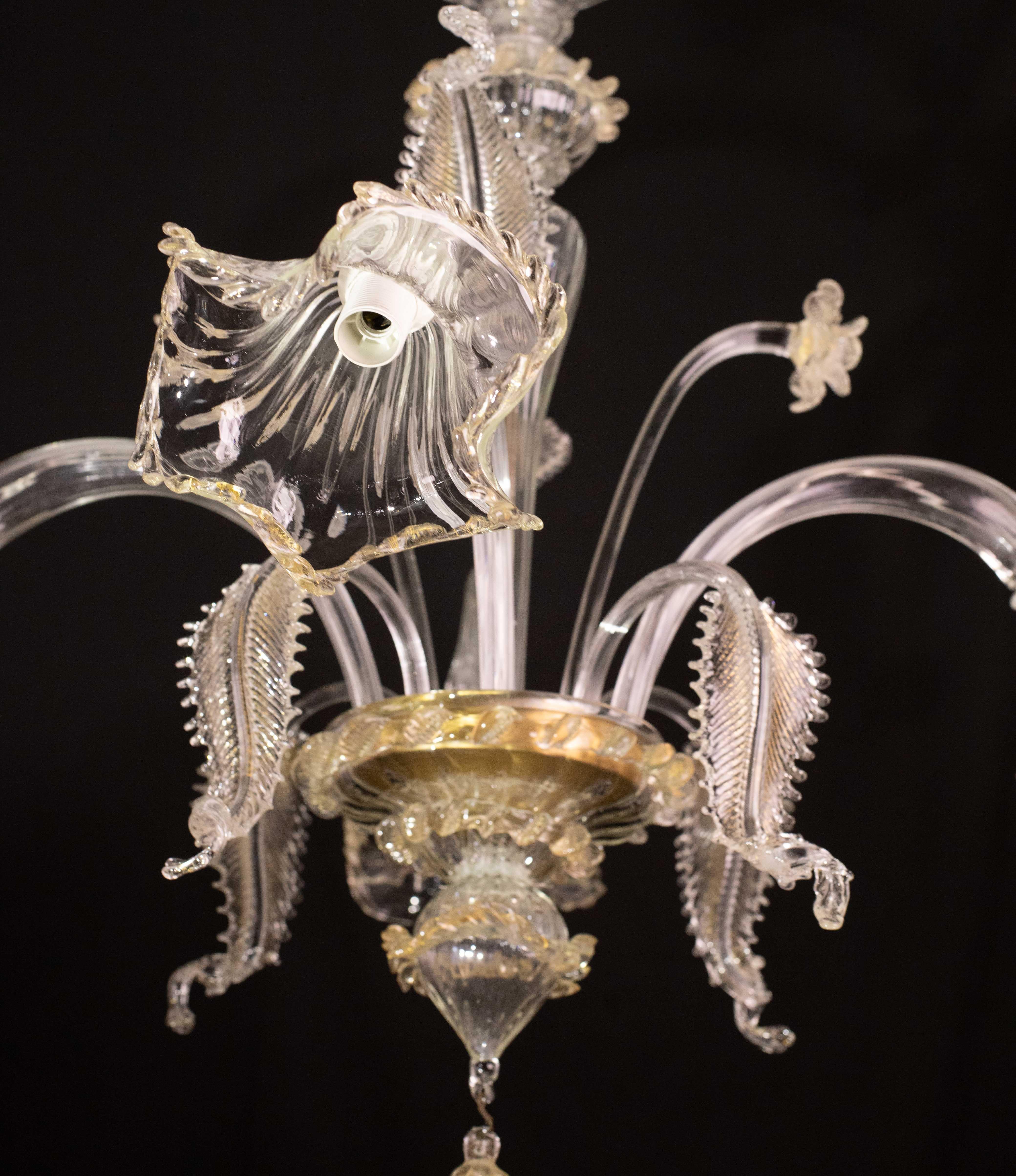 Charmant lustre vénitien vintage, verre de Murano transparent et doré, années 1970 en vente 6