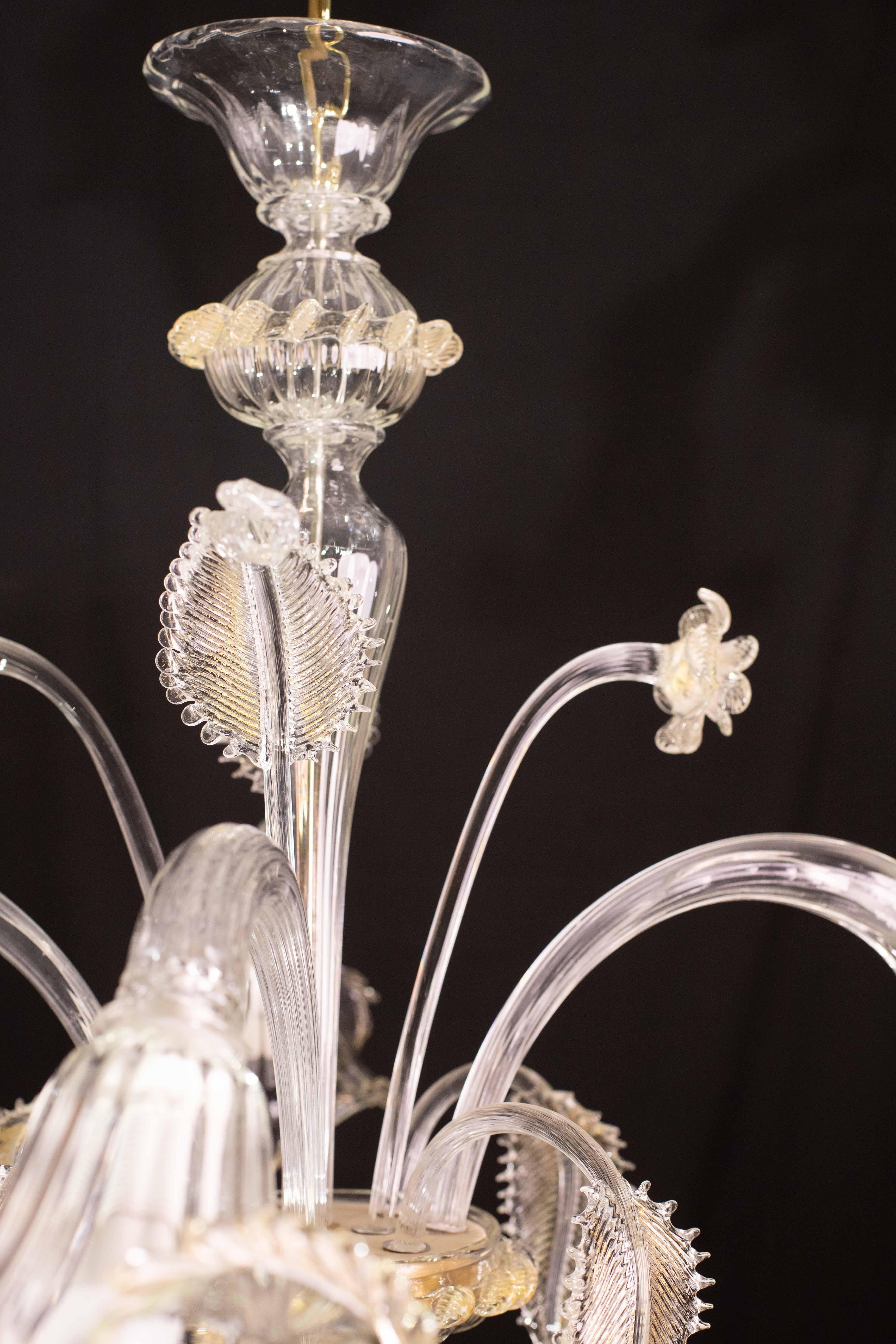 Charmant lustre vénitien vintage, verre de Murano transparent et doré, années 1970 en vente 8