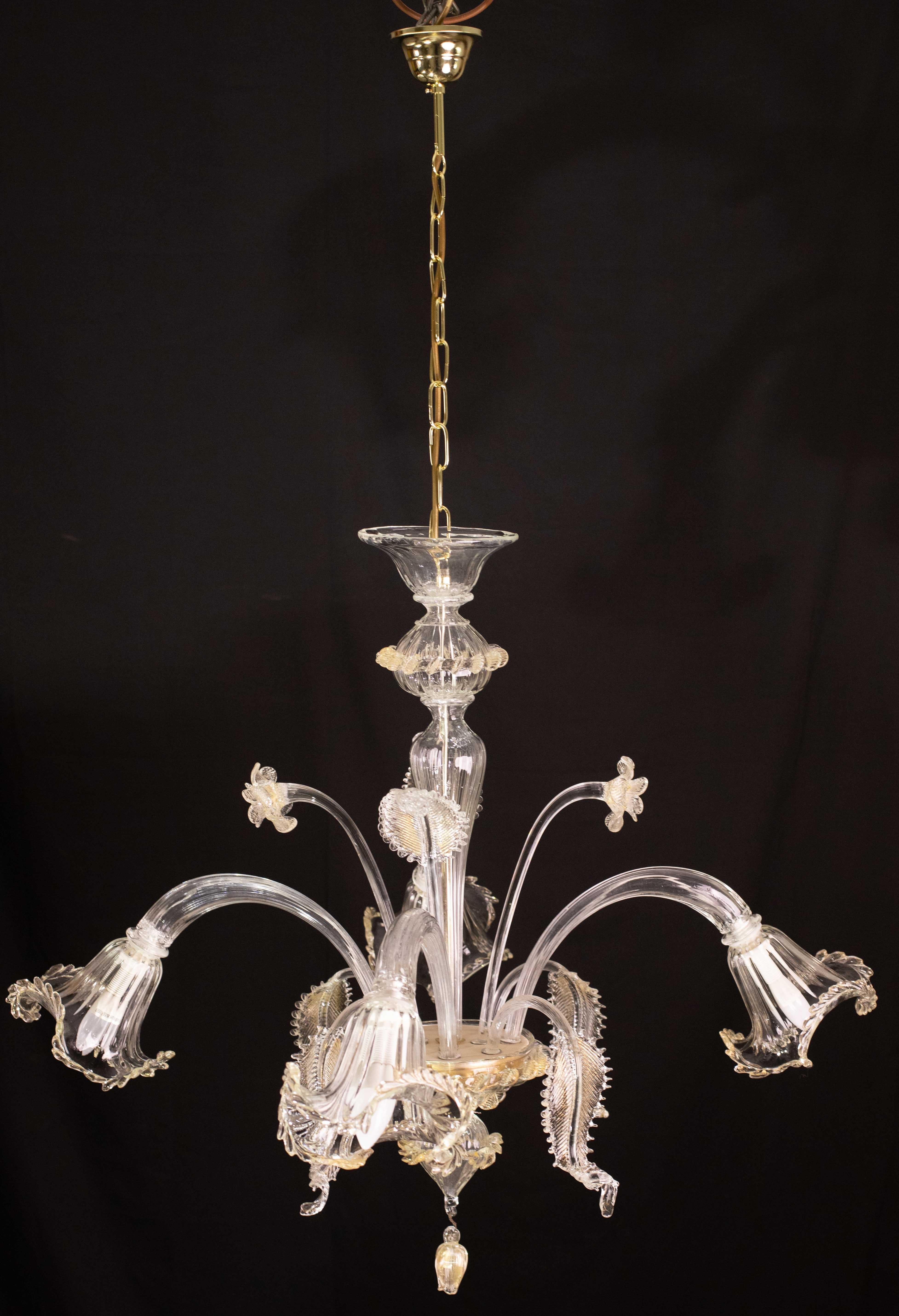 Charmant lustre vénitien vintage, verre de Murano transparent et doré, années 1970 en vente 9