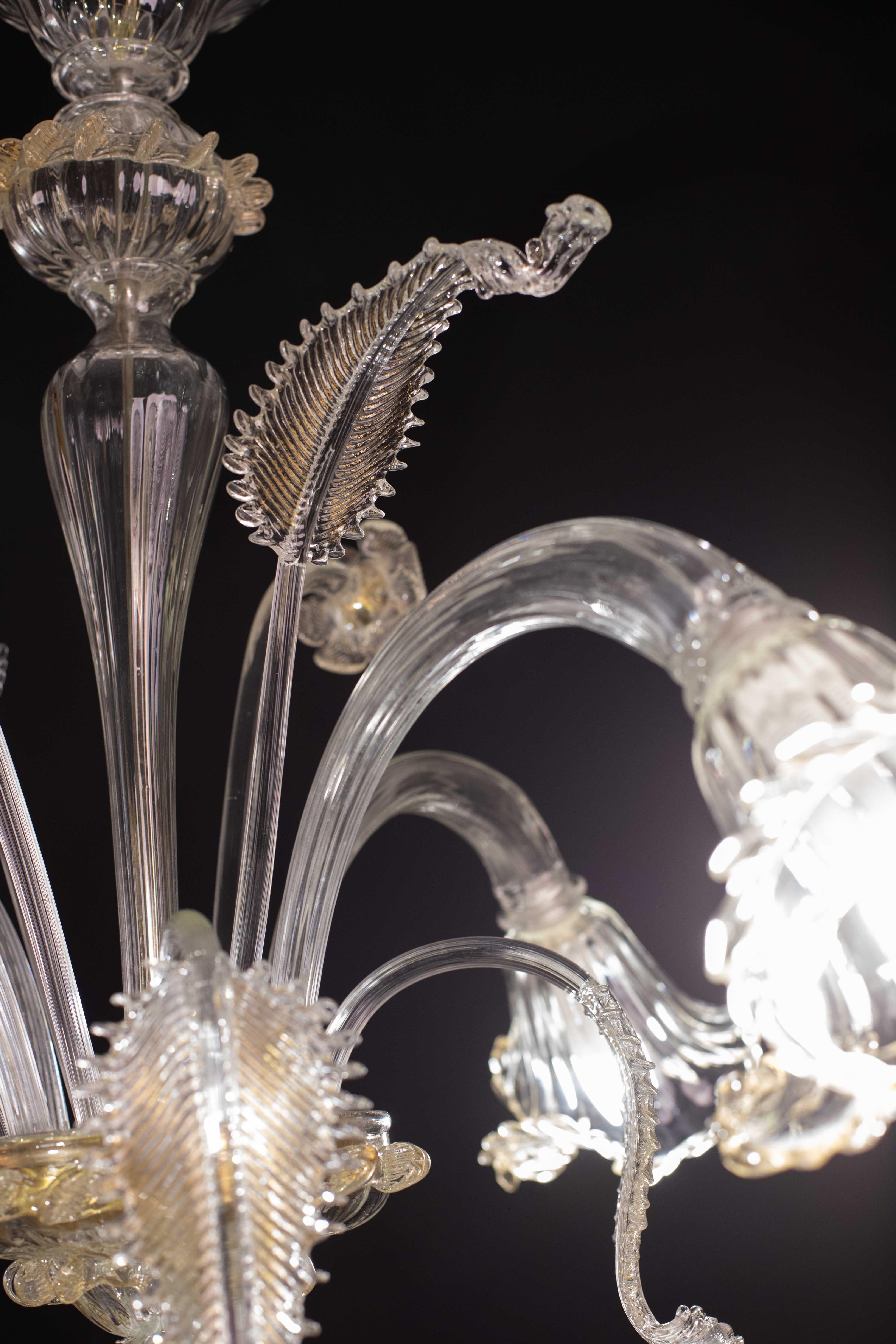 Charmant lustre vénitien vintage, verre de Murano transparent et doré, années 1970 en vente 1