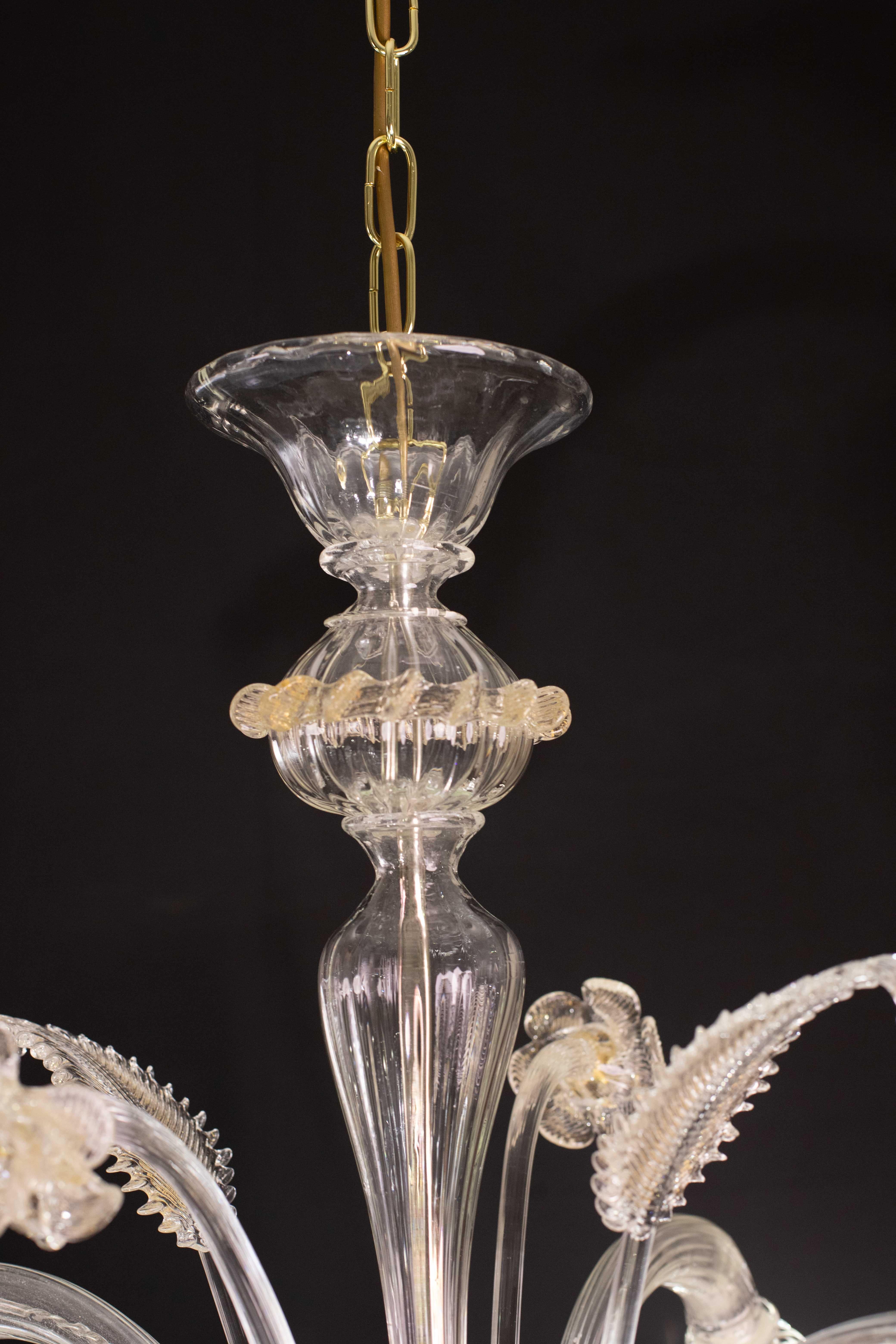 Charmant lustre vénitien vintage, verre de Murano transparent et doré, années 1970 en vente 2