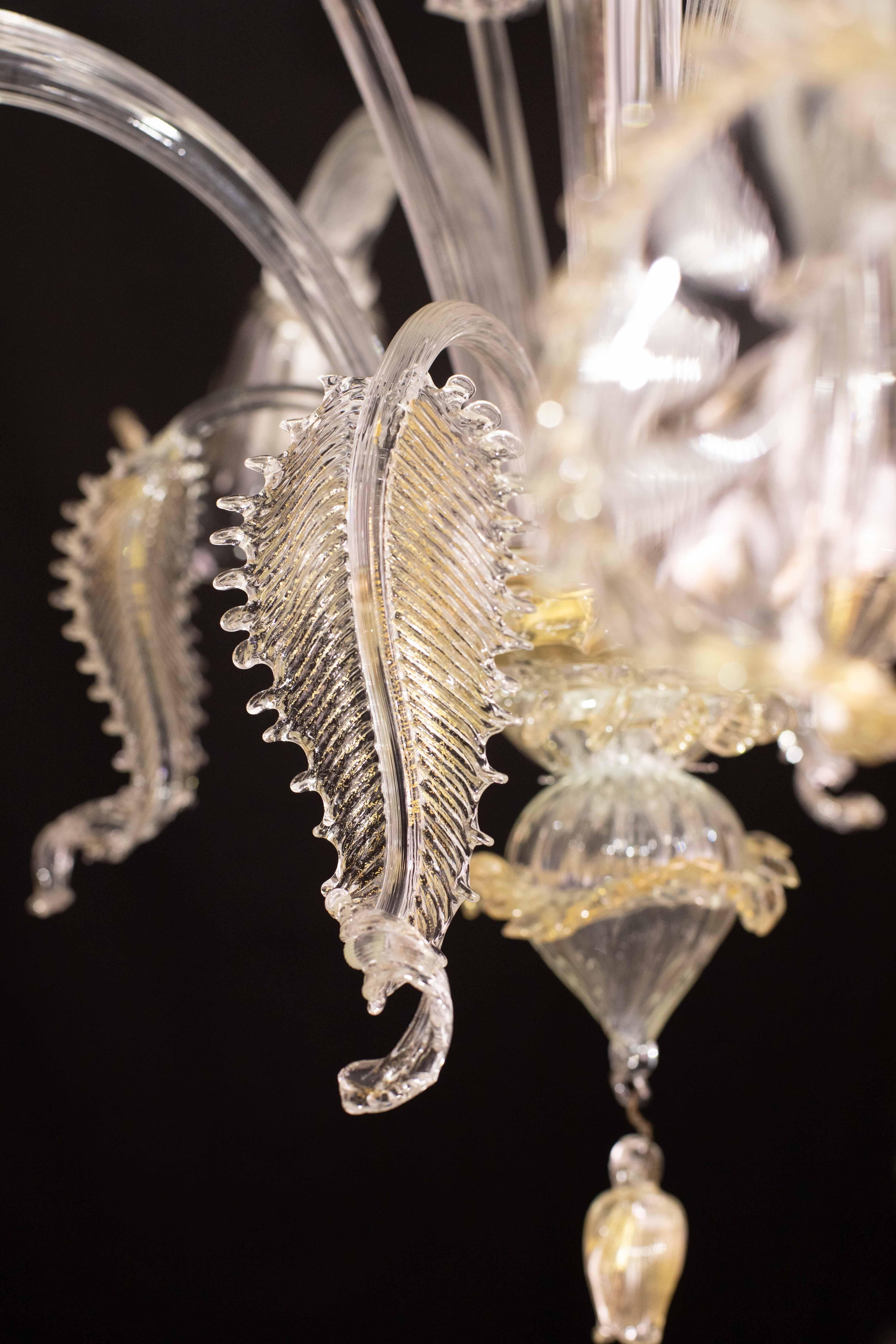Charmant lustre vénitien vintage, verre de Murano transparent et doré, années 1970 en vente 3