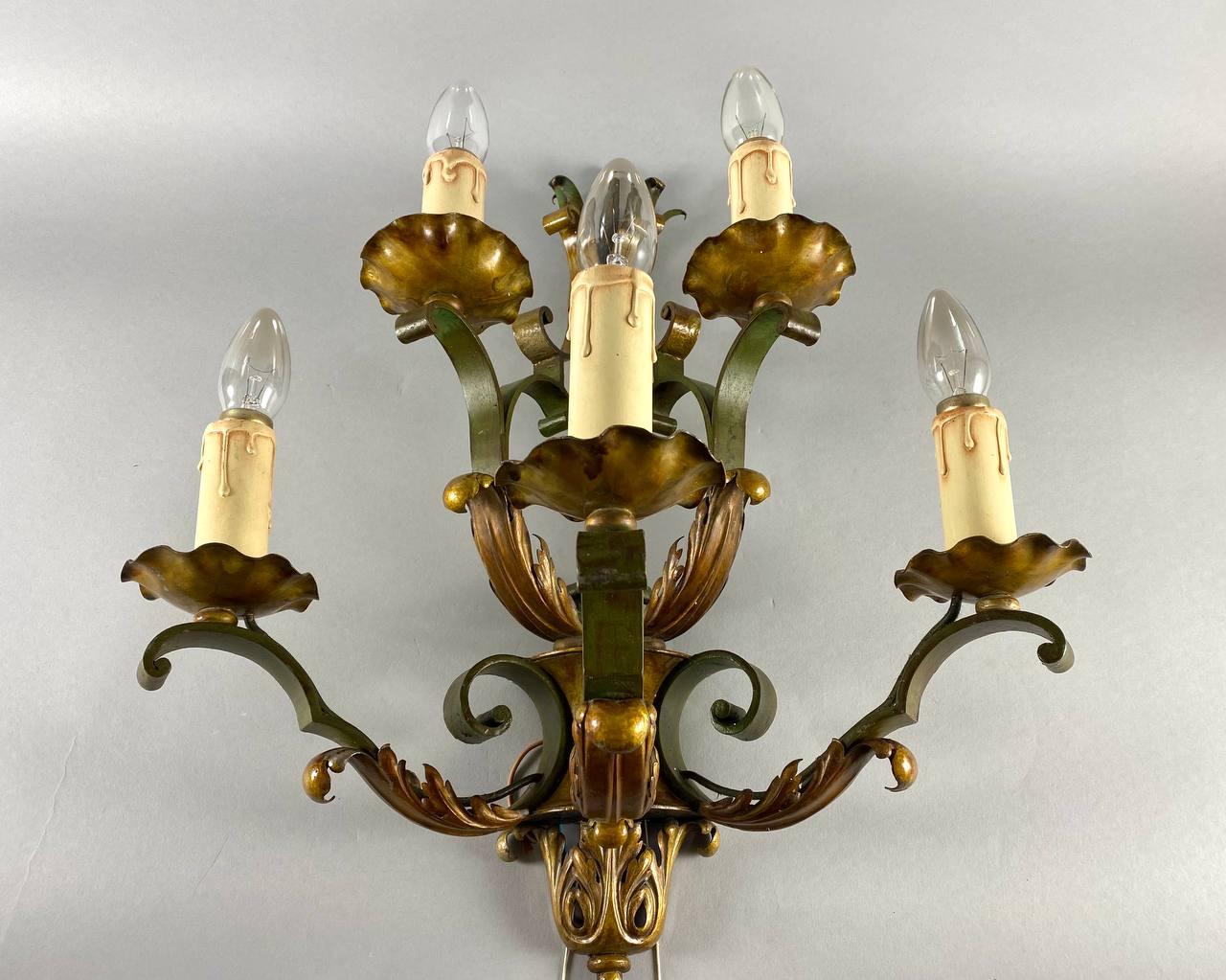 Charming Vintage Wall Sconce For 5 Light Point Metal Tiered Wall Lamp For Sale 3
