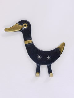 Charming Walter Bosse Goose Brass Wall Hook, Hertha Baller, Austria, 1950s
