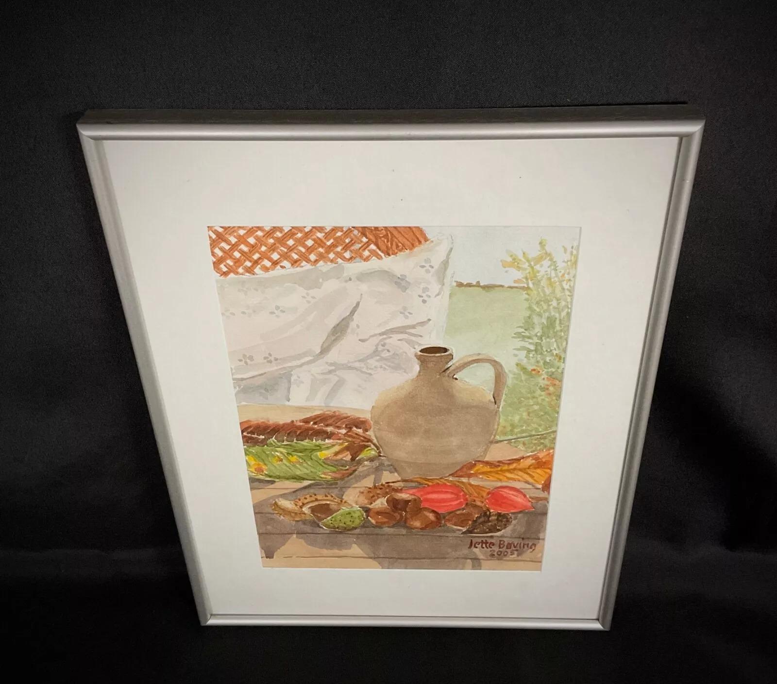 Charmante nature morte à l'aquarelle de Jette Boving, encadrée et signée - 2Y430 en vente 1