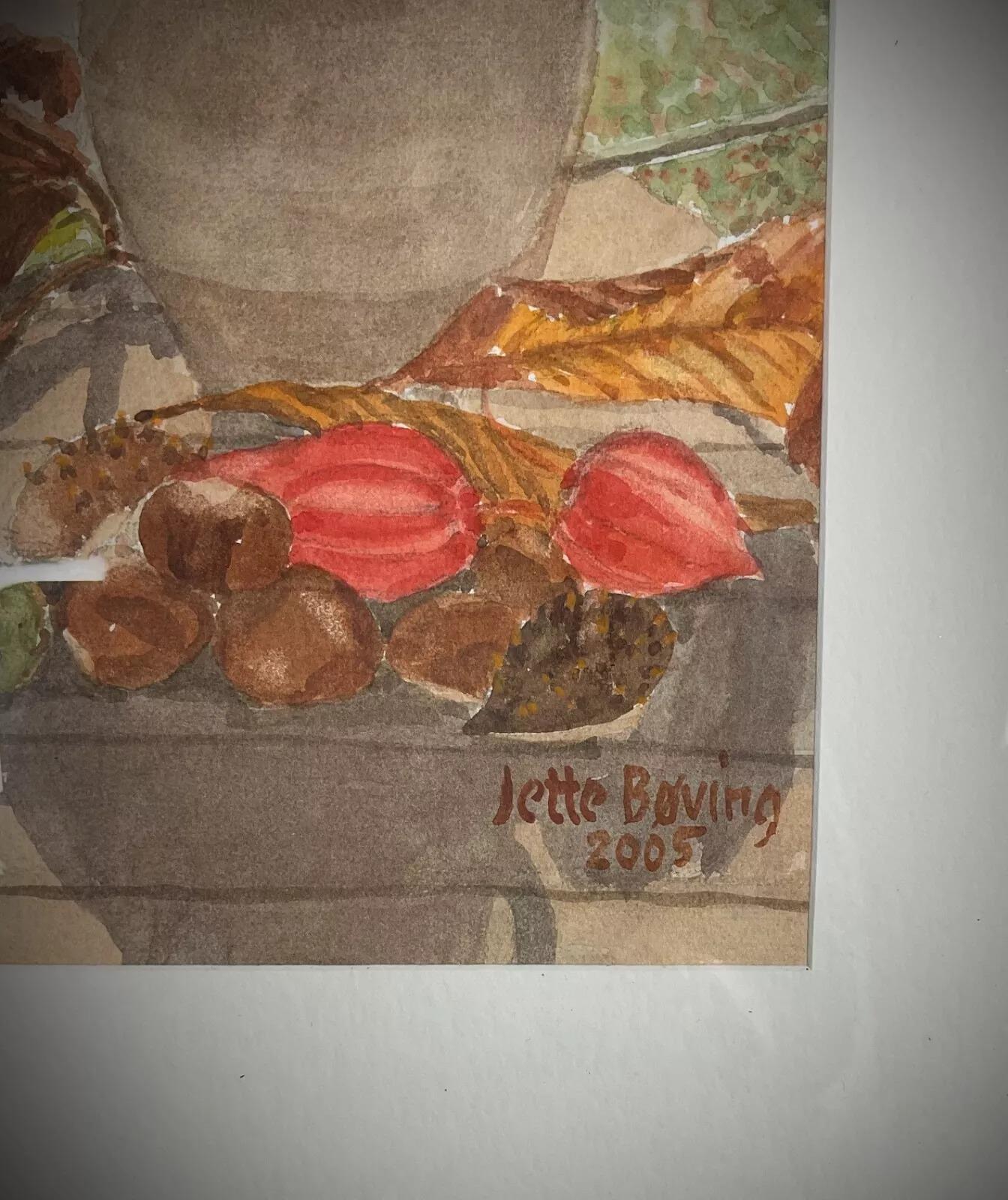 Charmante nature morte à l'aquarelle de Jette Boving, encadrée et signée - 2Y430 en vente 2