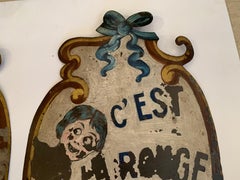 Charming Whimsical Pair of Very Old French Metal Shield Plaques
