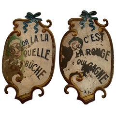 Charming Whimsical Pair of Very Old French Metal Shield Plaques