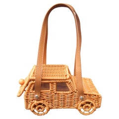Charming Whimsical Vinyl Wicker Car Design Handbag 21st c