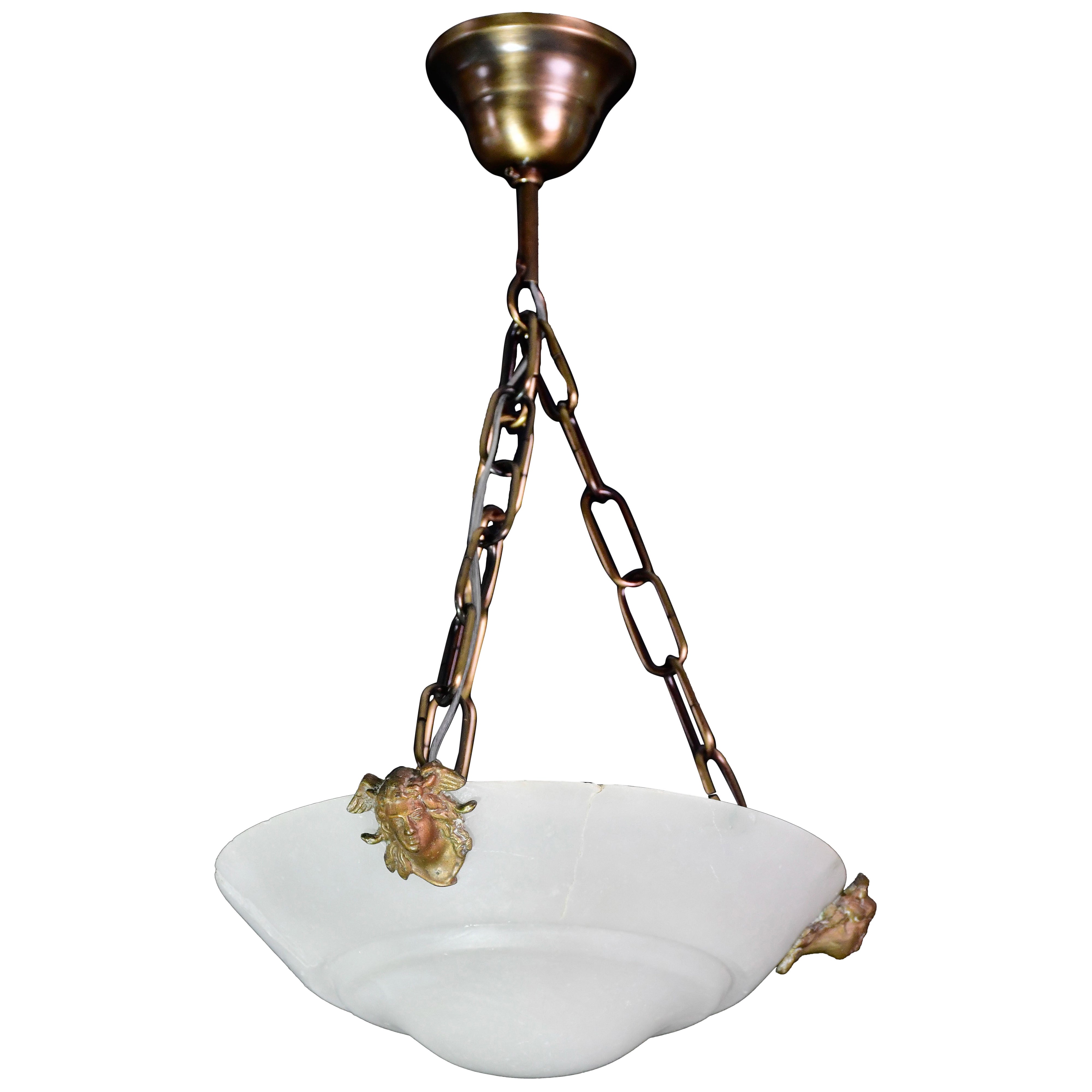 Charming White Art Deco Alabaster Pendant, 1940s