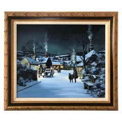 Charming Winter Night Scene Oil Painting