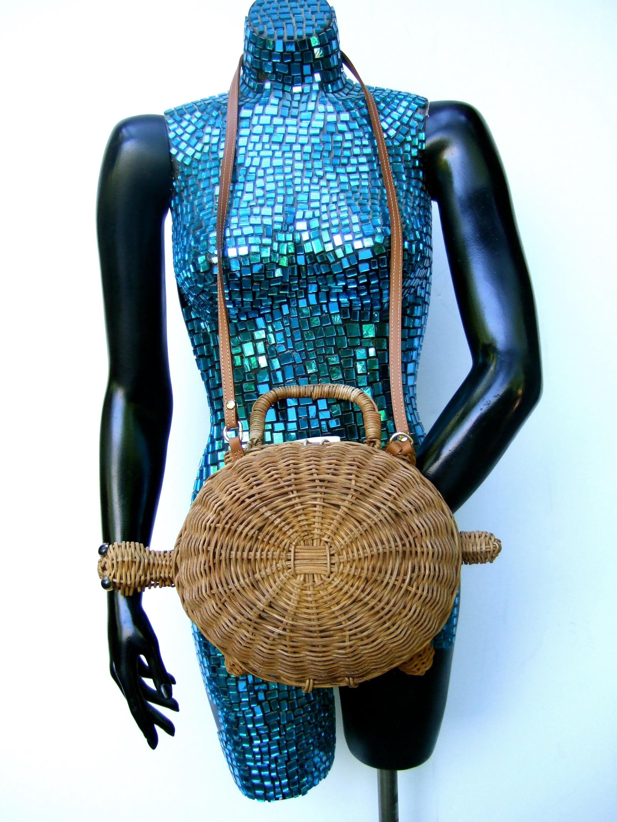 Charming Woven Wicker Turtle Design Versatile Handbag - Shoulder Bag c 1990s 6