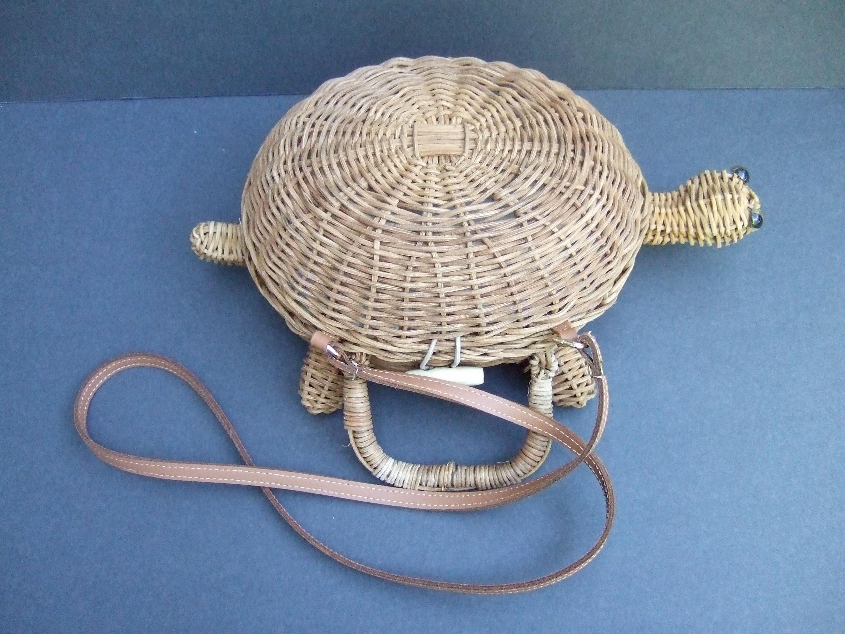 Charming Woven Wicker Turtle Design Versatile Handbag - Shoulder Bag c 1990s 8