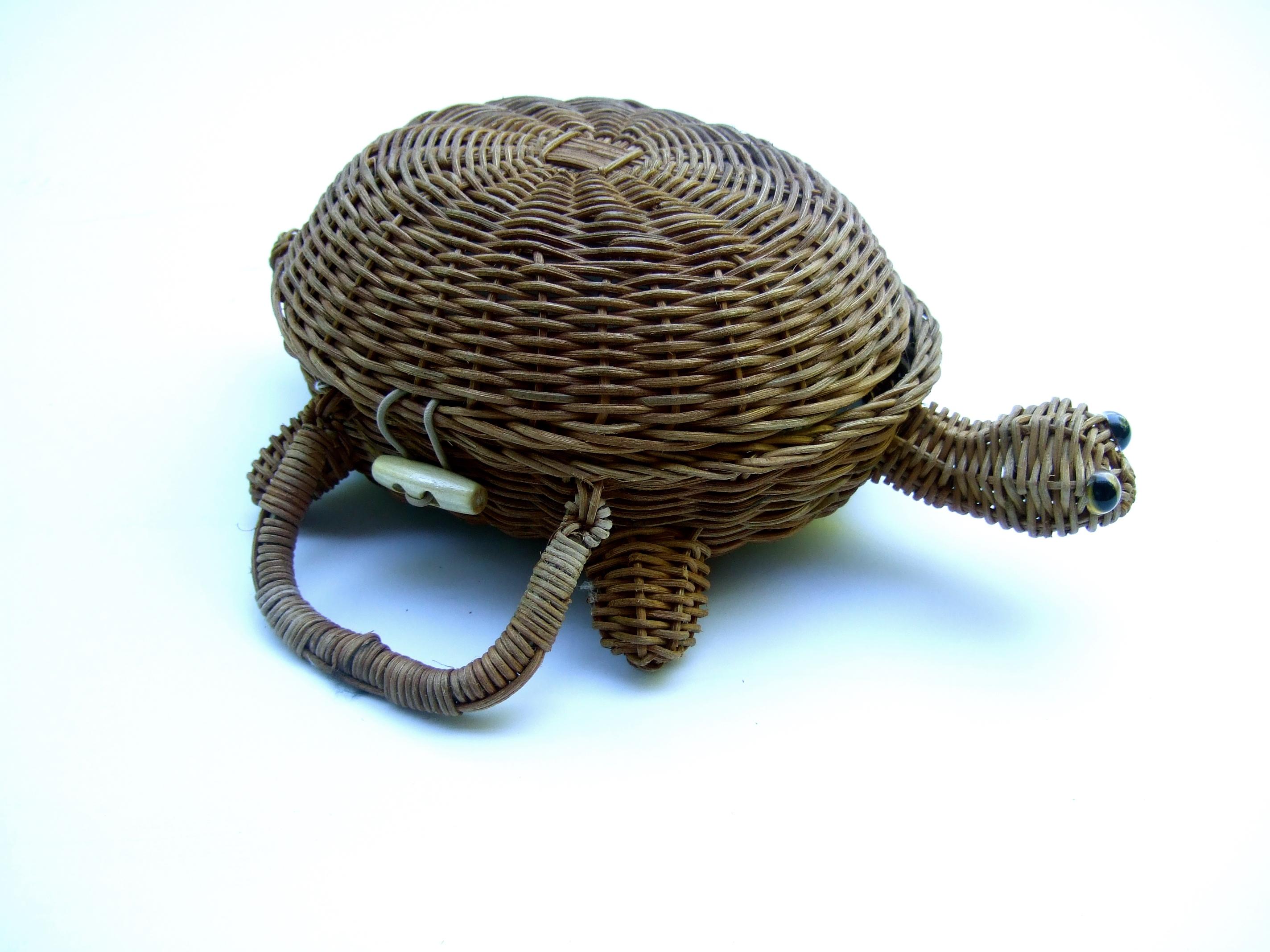 Charming Woven Wicker Turtle Design Versatile Handbag - Shoulder Bag c 1990s 13