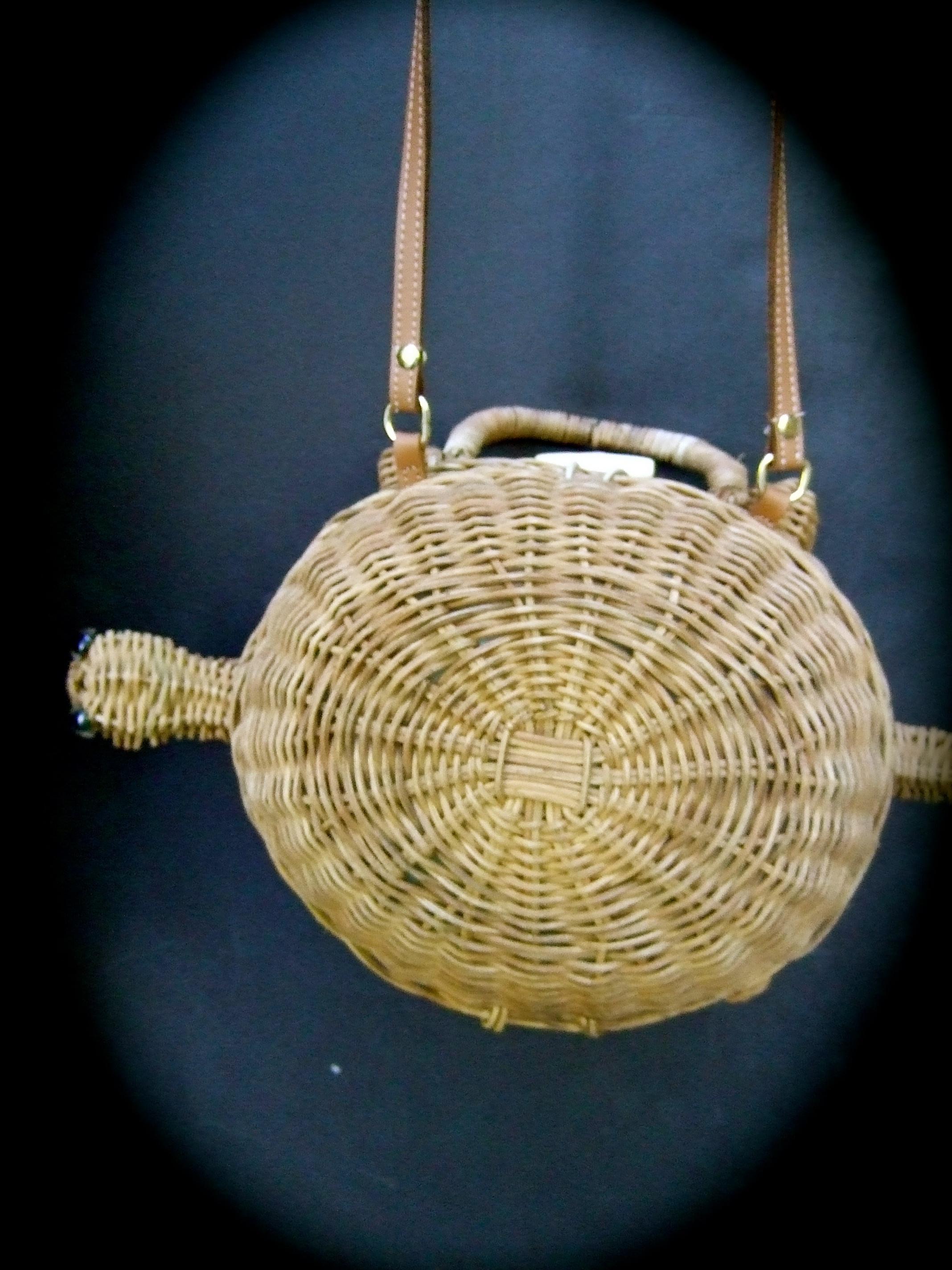Charming Woven Wicker Turtle Design Versatile Handbag - Shoulder Bag c 1990s 14