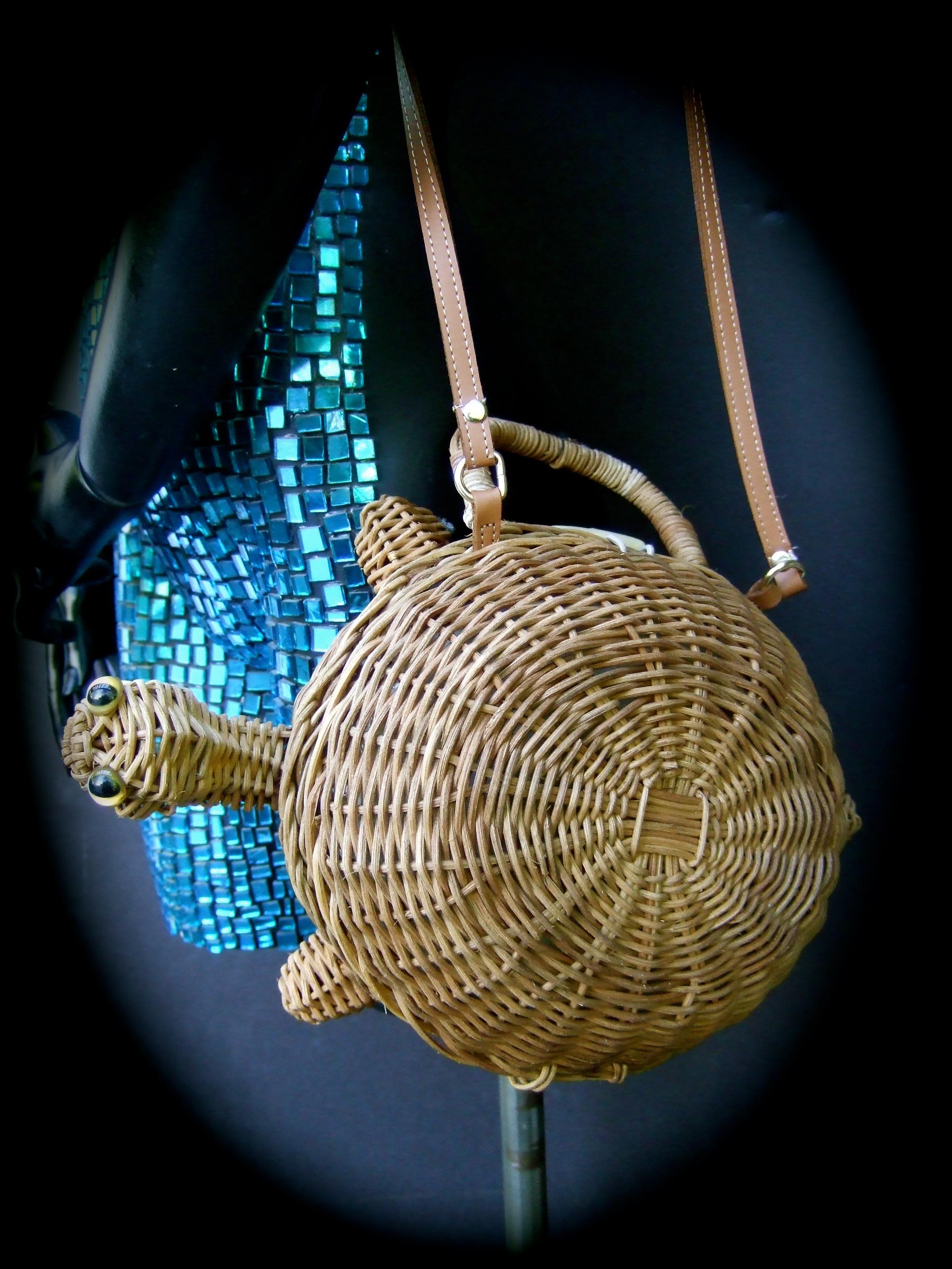 Charming Woven Wicker Turtle Design Versatile Handbag - Shoulder Bag c 1990s 11