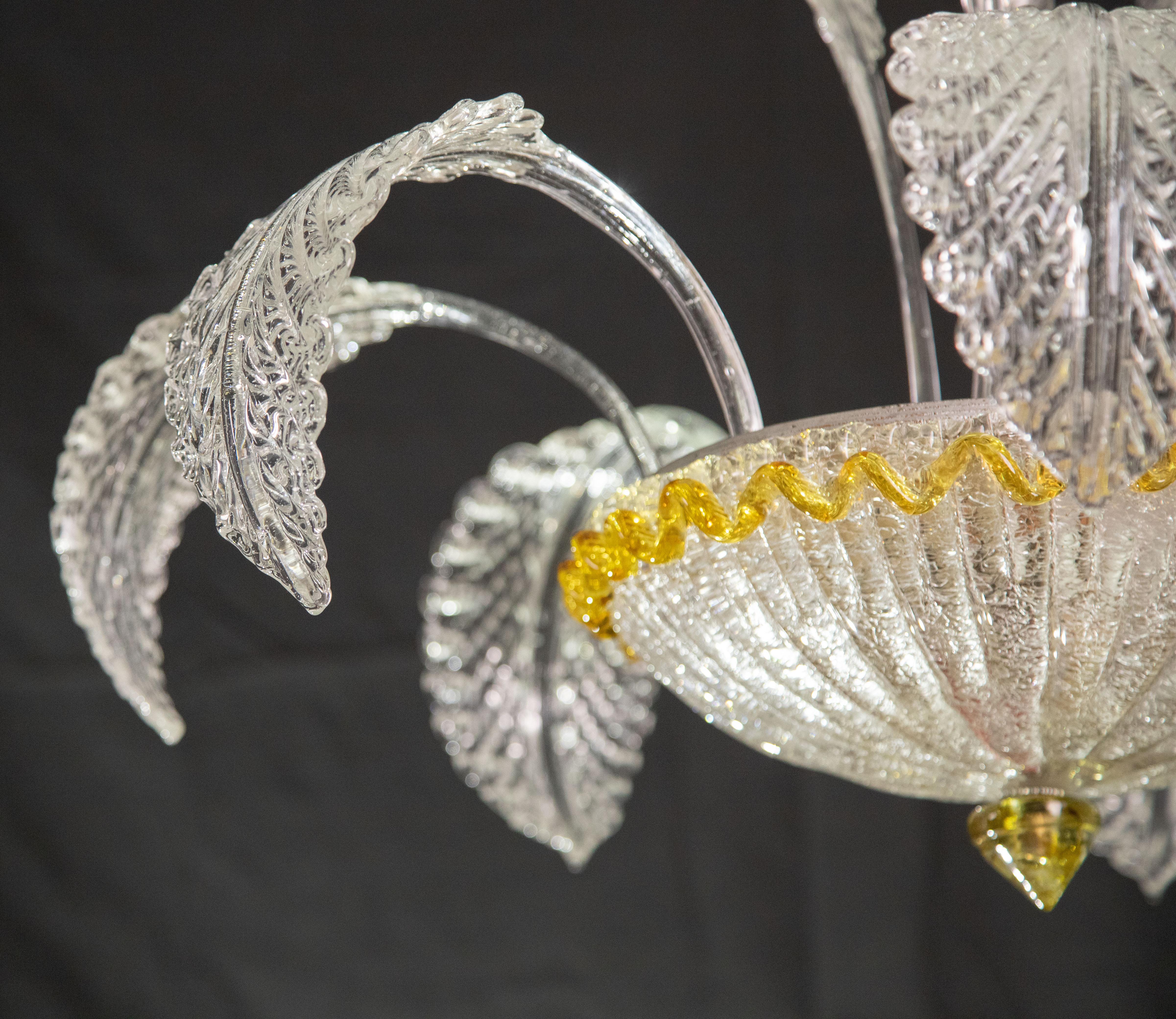 Charming Yellow and Trasparent Pendant Light, Murano Glass, 1970s For Sale 8
