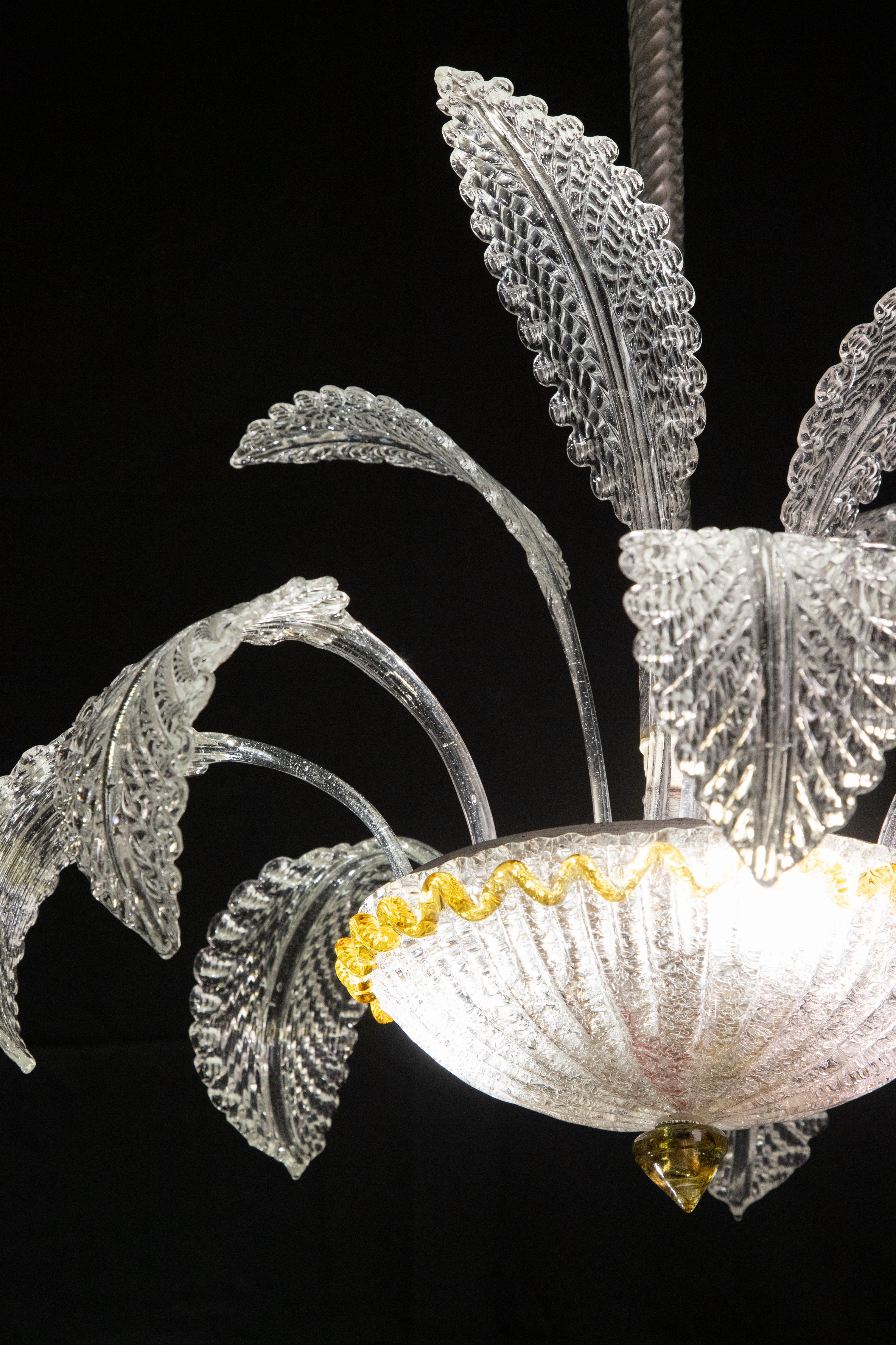 Vetro di Murano Incantevole lampada a sospensione gialla e trasparente, vetro di Murano, anni '70 in vendita