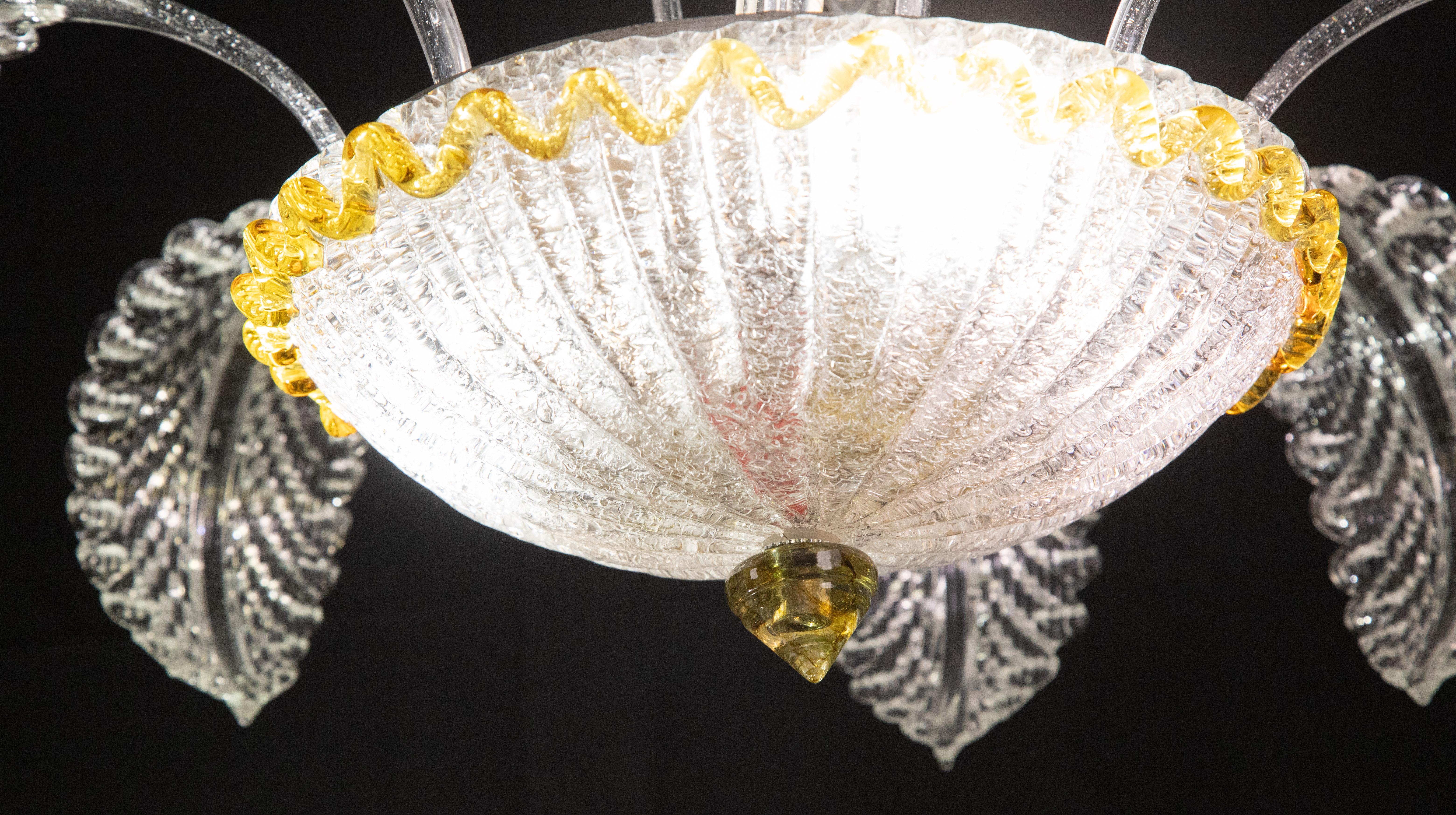Charming Yellow and Trasparent Pendant Light, Murano Glass, 1970s For Sale 2