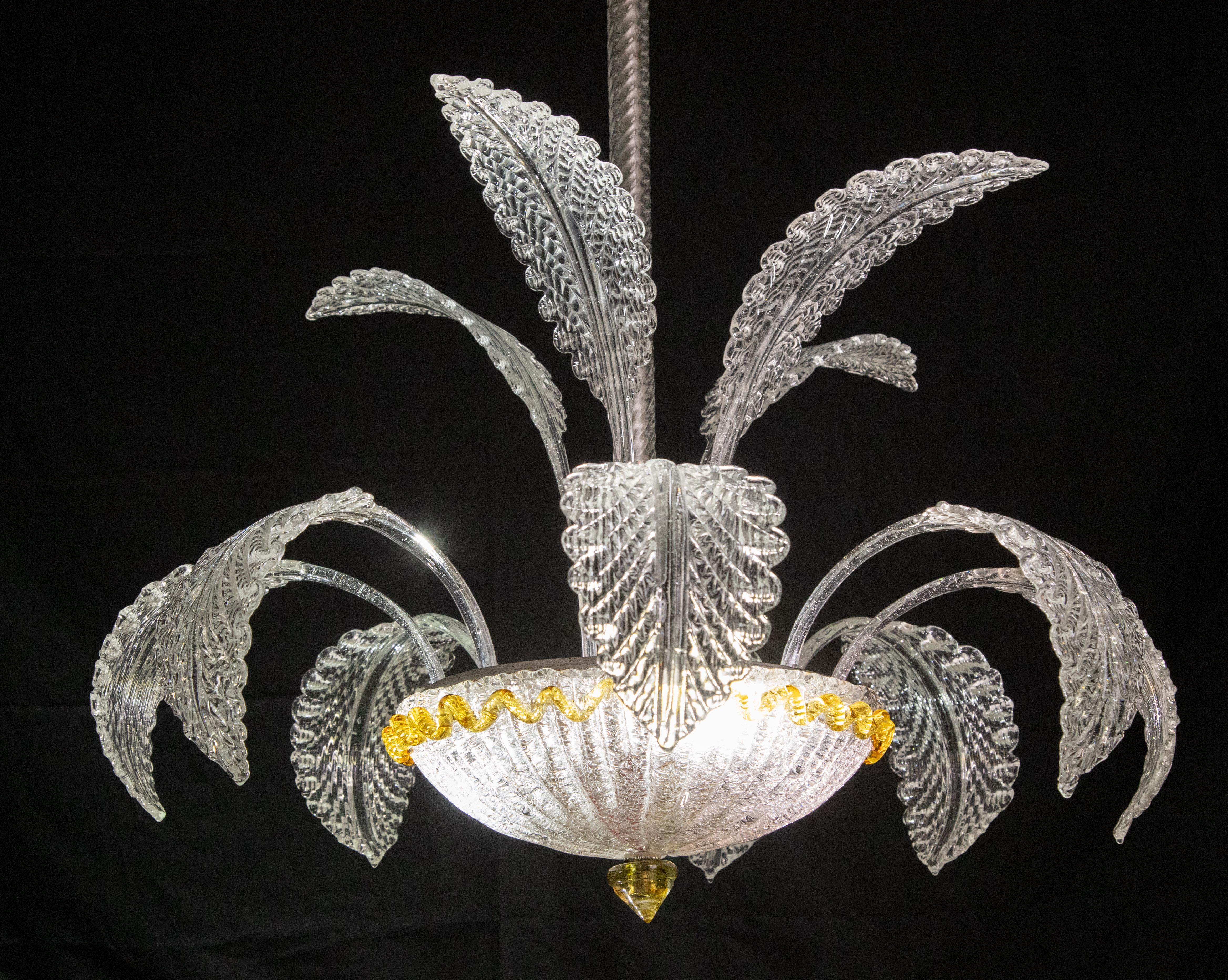 Incantevole lampada a sospensione gialla e trasparente, vetro di Murano, anni '70 in vendita 3