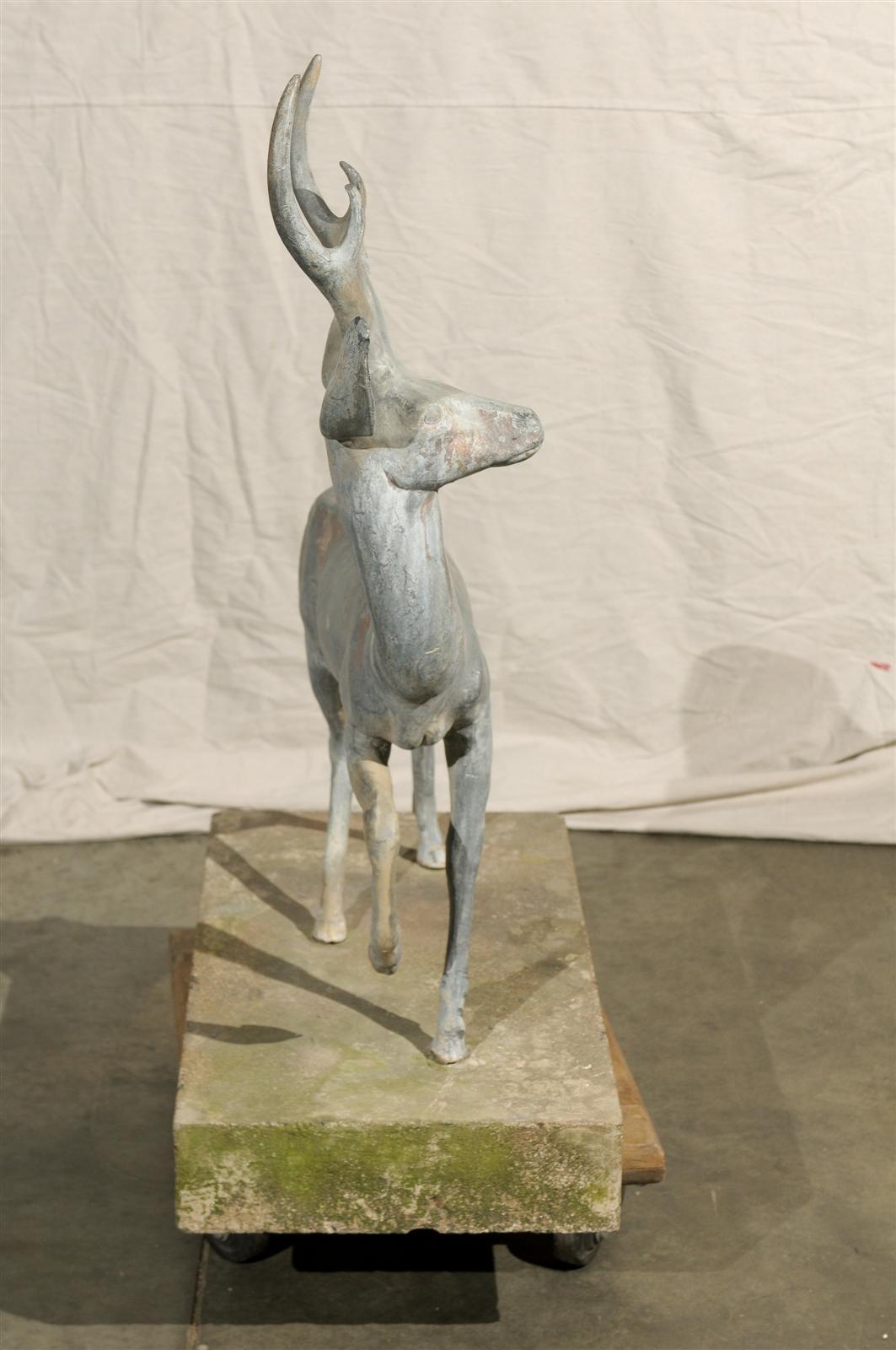 Charming Zinc Deer on Cast Base In Good Condition For Sale In Atlanta, GA