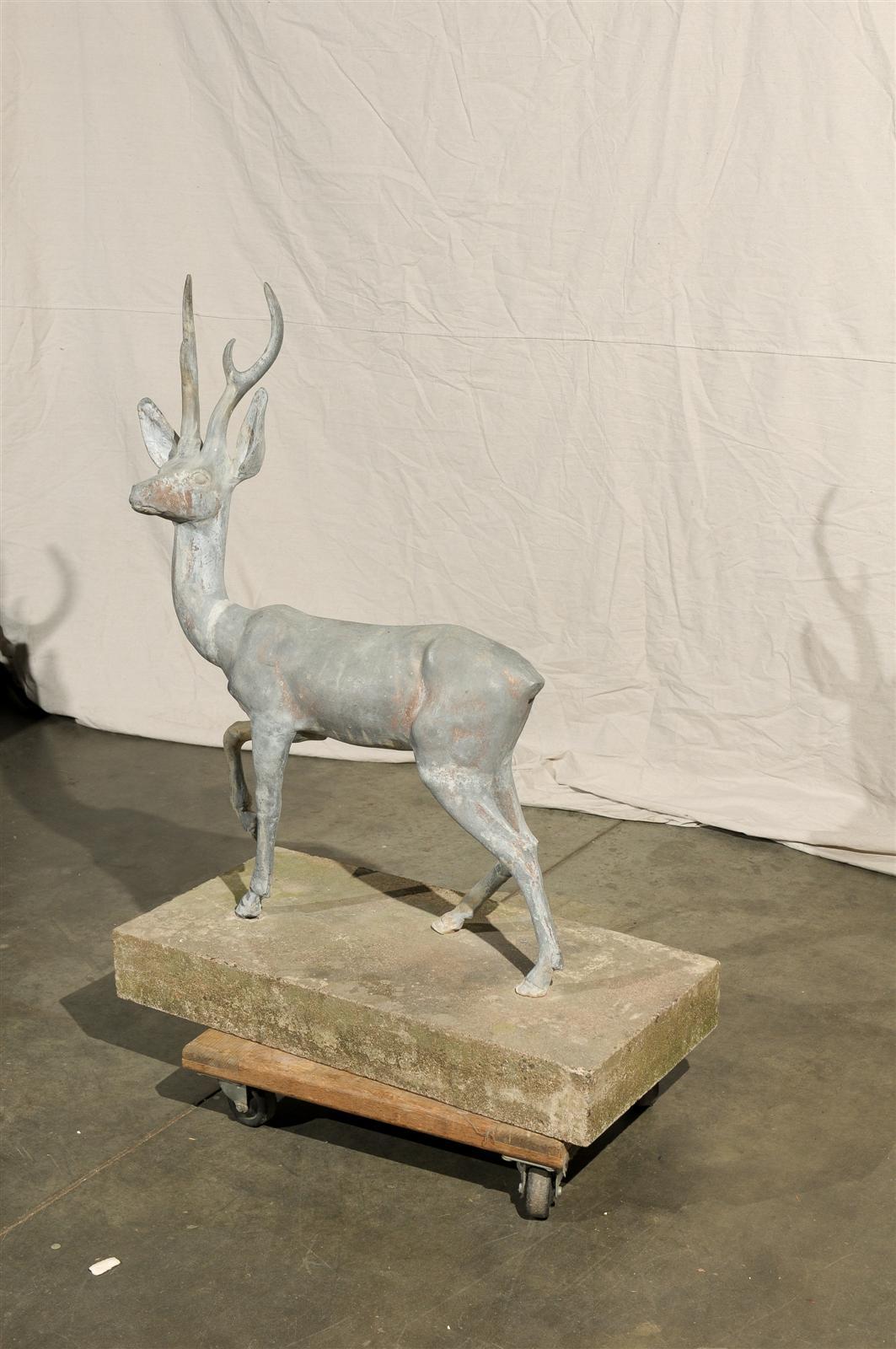 Charming Zinc Deer on Cast Base For Sale 2