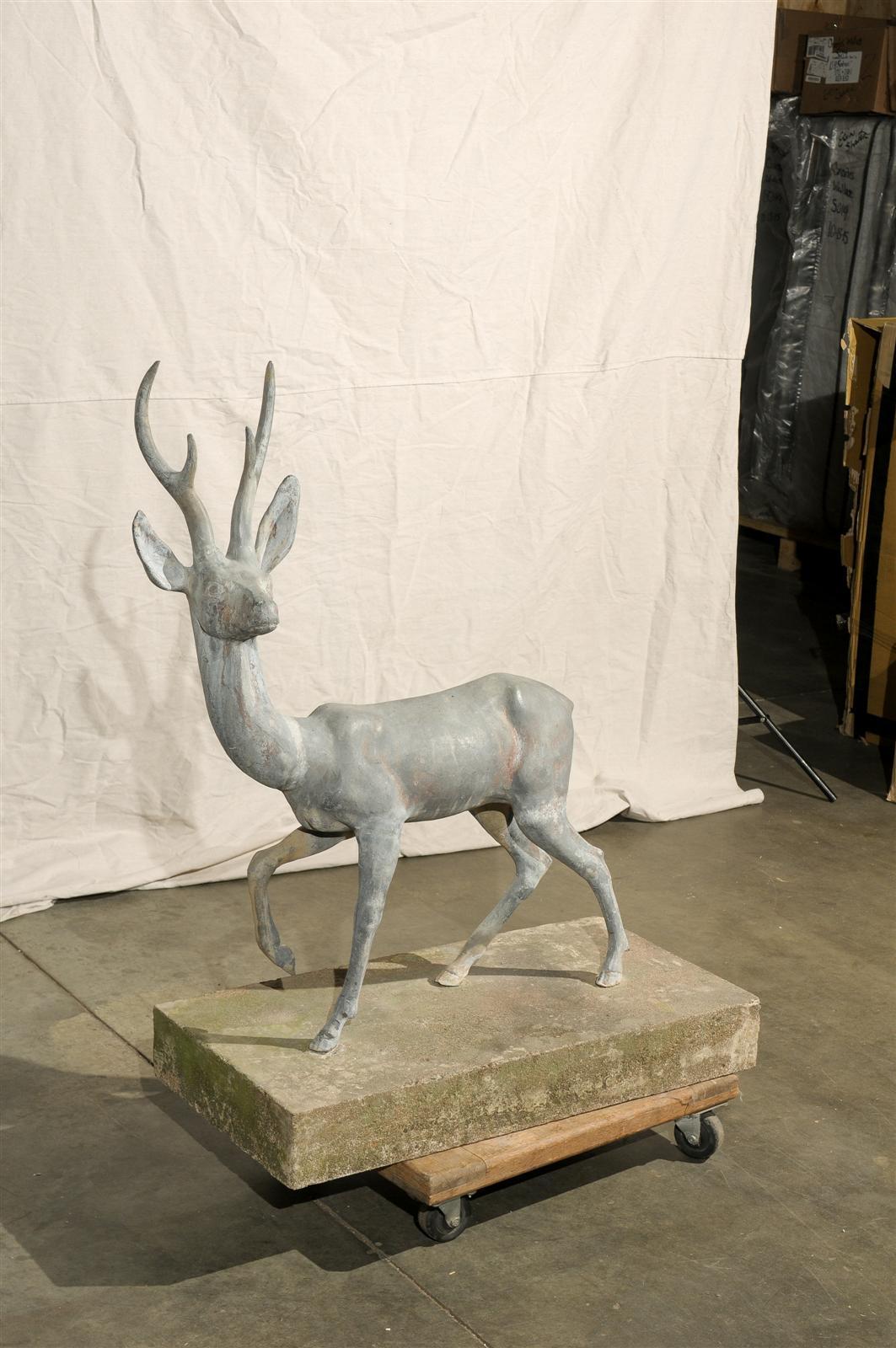 Charming Zinc Deer on Cast Base For Sale 3