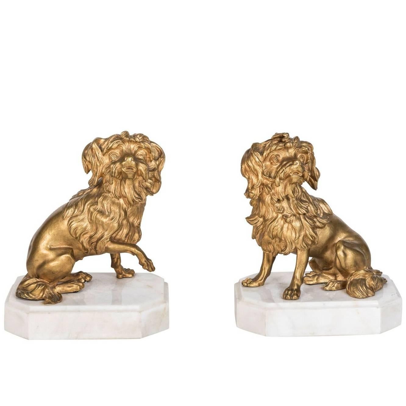 Charming, 19th Century, Gilt Bronze Dogs