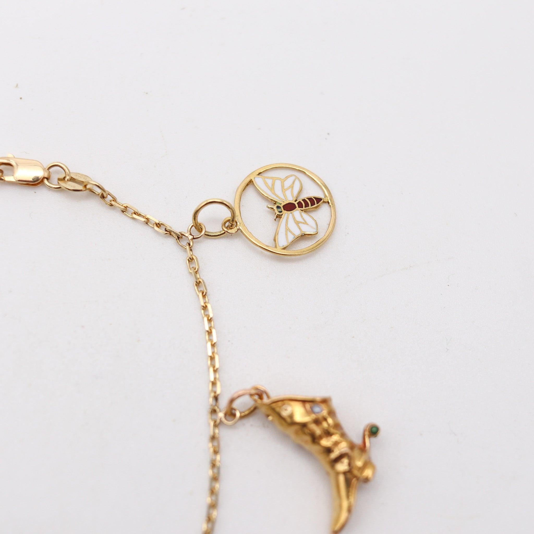 BRACELET DE CHARMES 1960 Bracelet de 7 charms en or jaune 18Kt de style moderniste italien en vente 1